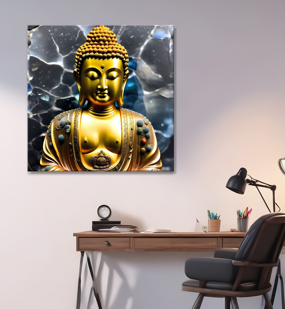 Lord Buddha Rasin art marble finish Golden painting 24x24 inch Buddha-S-169