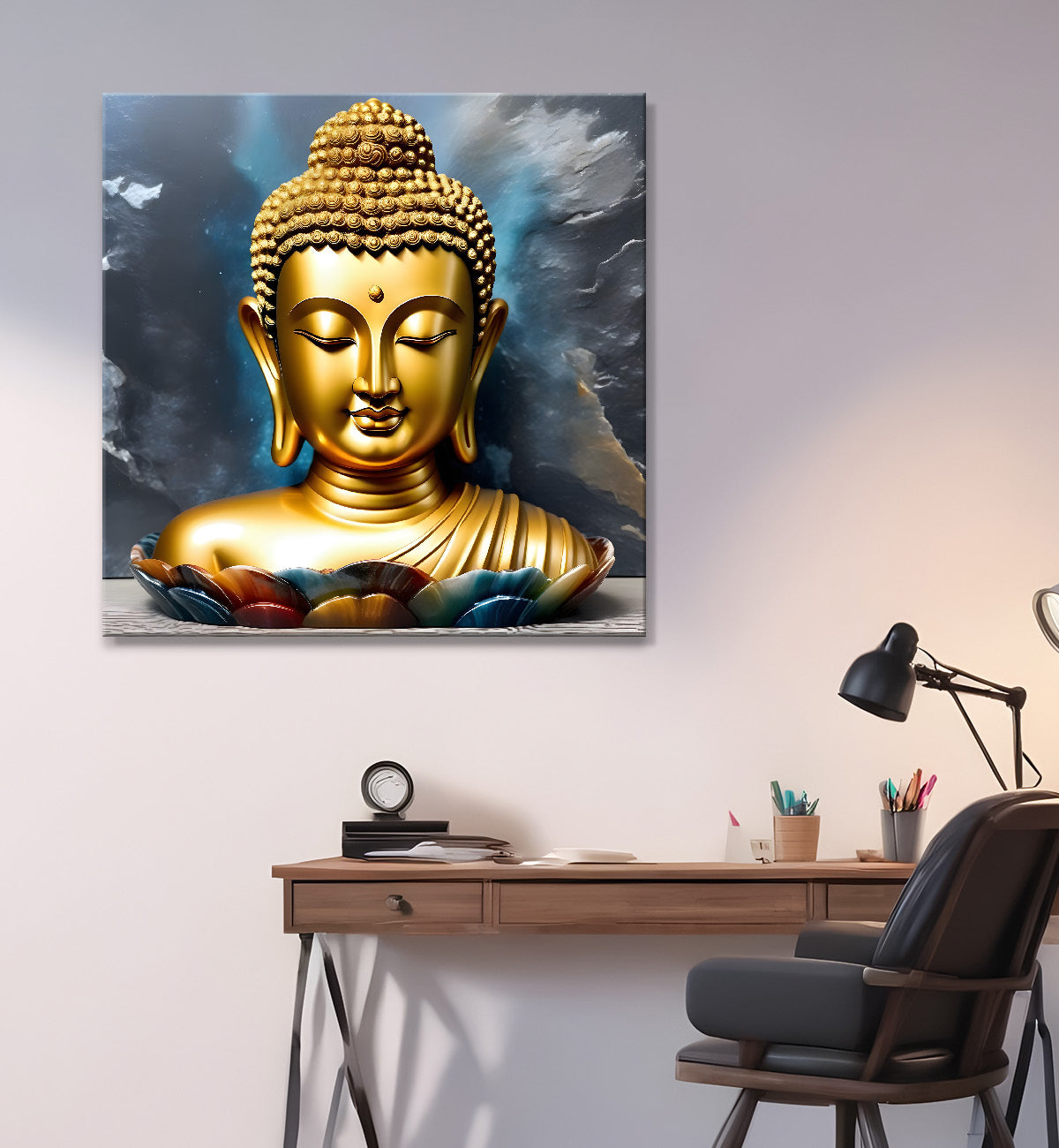 Lord Buddha Rasin art marble finish Golden painting 24x24 inch Buddha-S-171