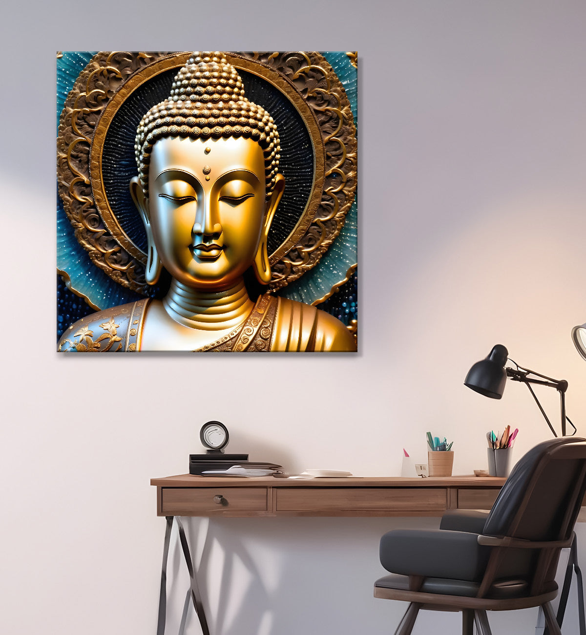 Lord Buddha Rasin art marble finish Golden painting 24x24 inch Buddha-S-172