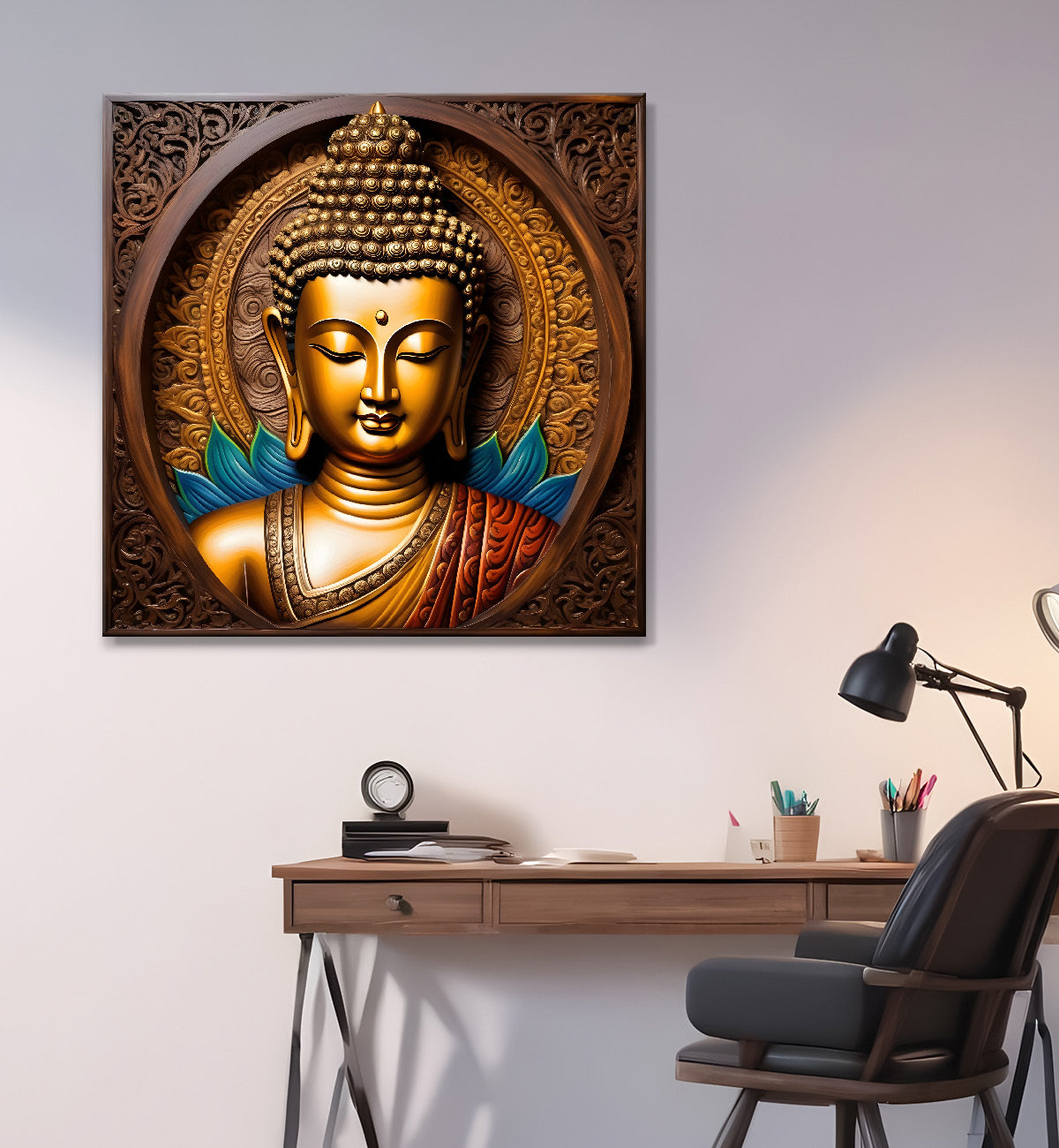 Buddha Painting Wooden Finish 24x24 inch Buddha-S-173