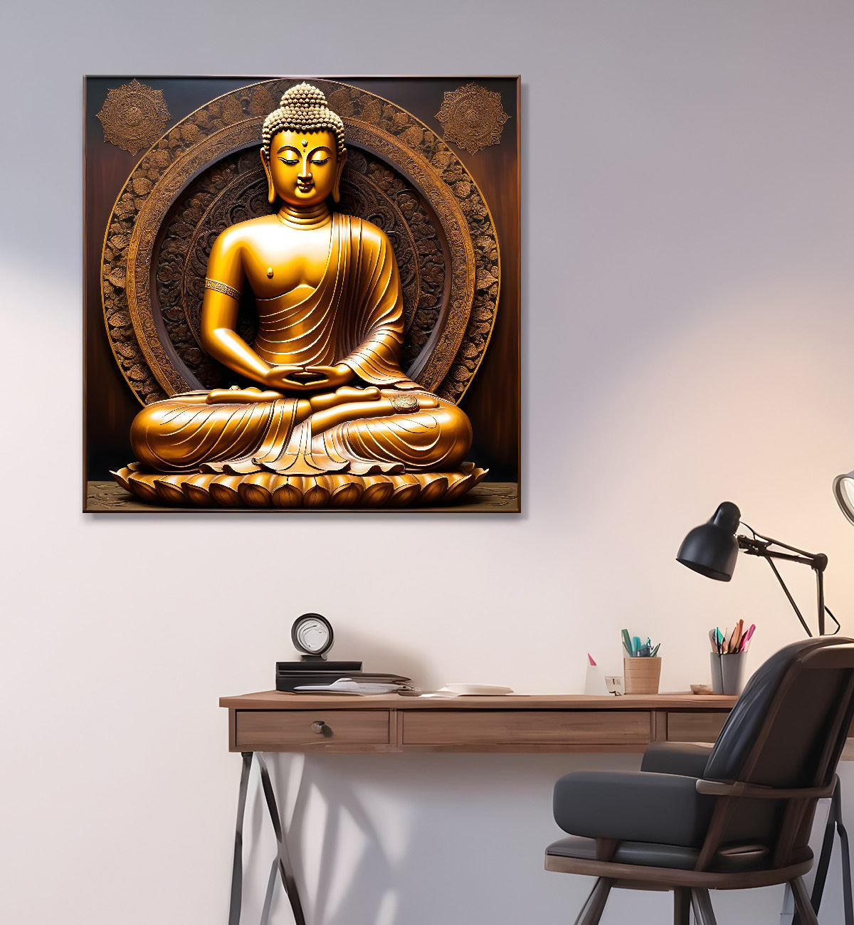 Buddha Painting Wooden Finish 24x24 inch Buddha-S-175