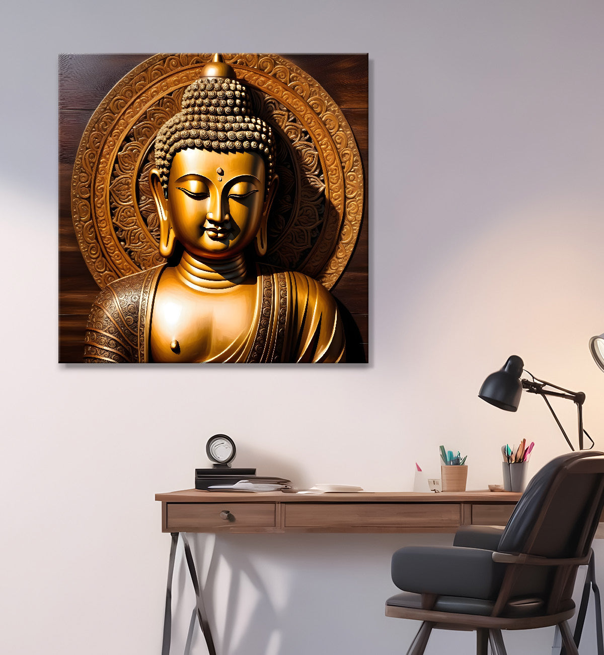 Buddha Painting Wooden Finish 24x24 inch Buddha-S-176