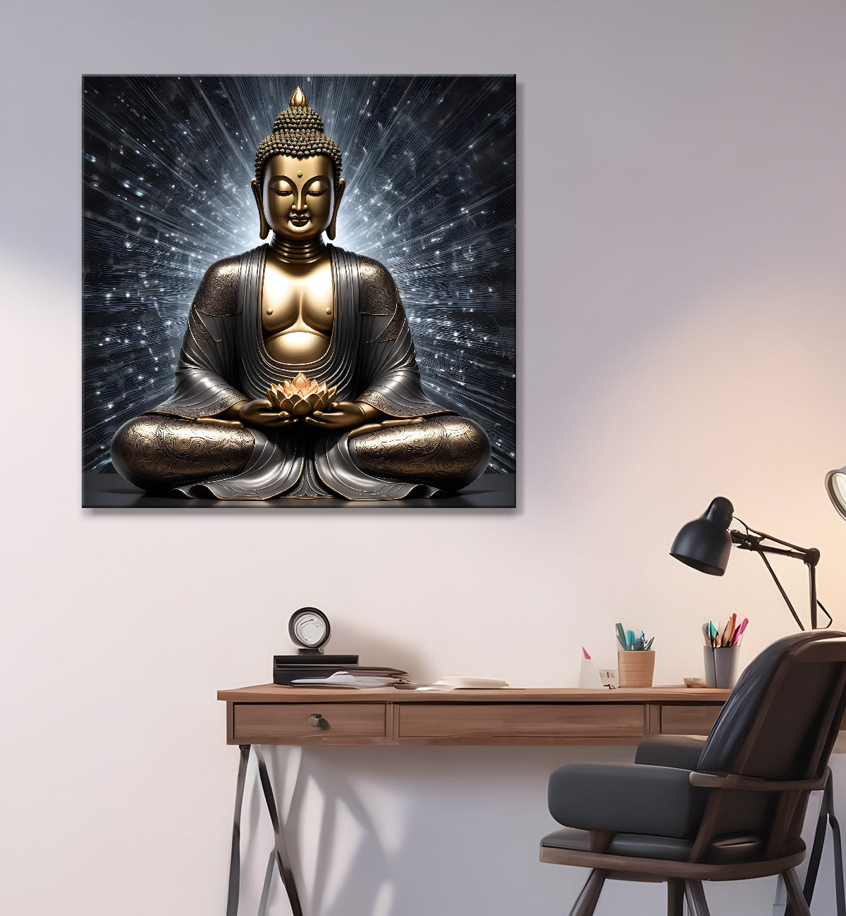 Golden Gray Black Dark theme buddha painting 24x24 inch Buddha-S-178