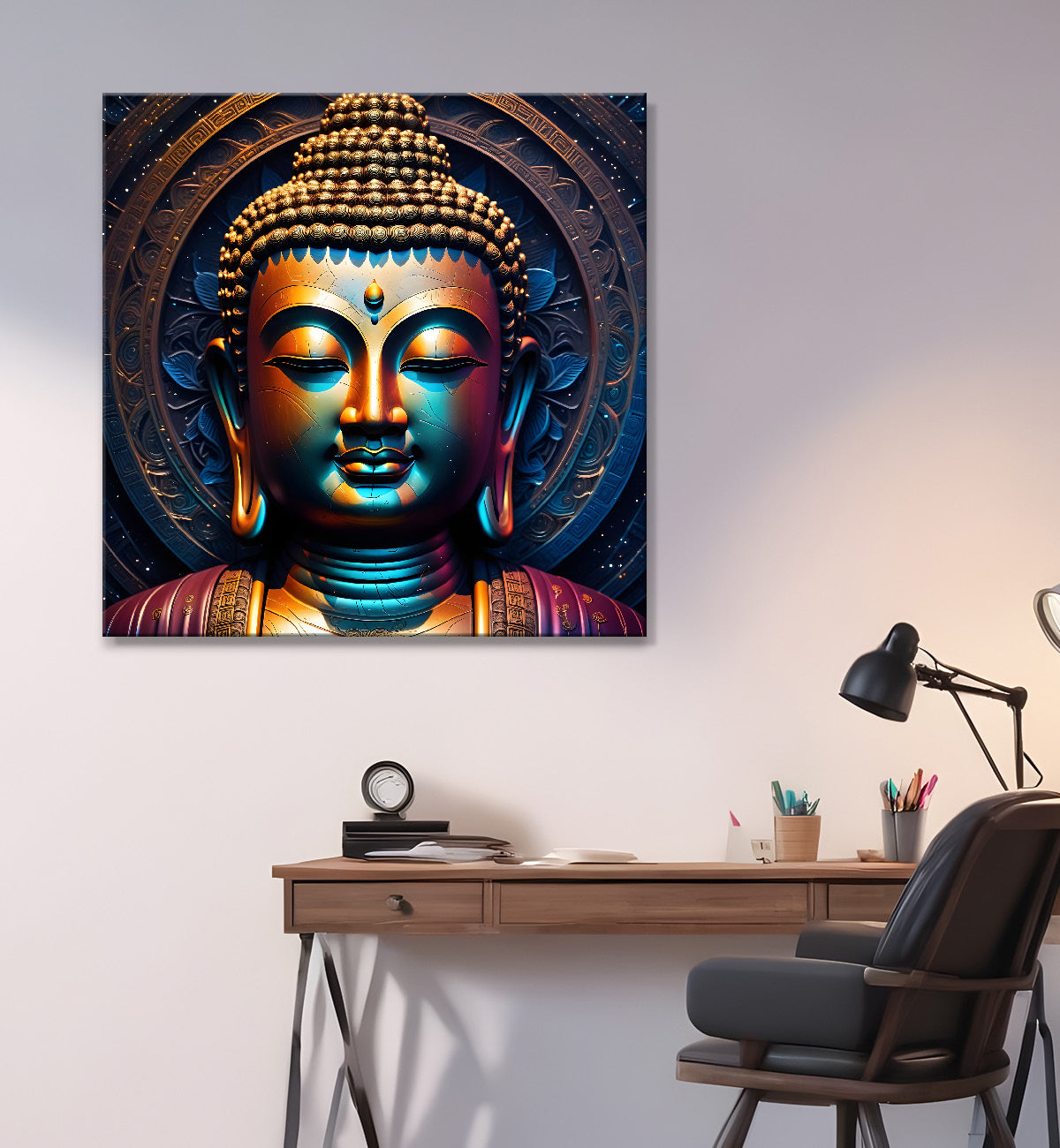 Buddha statue with cosmic light in background painting 24x24 inch Buddha-S-183