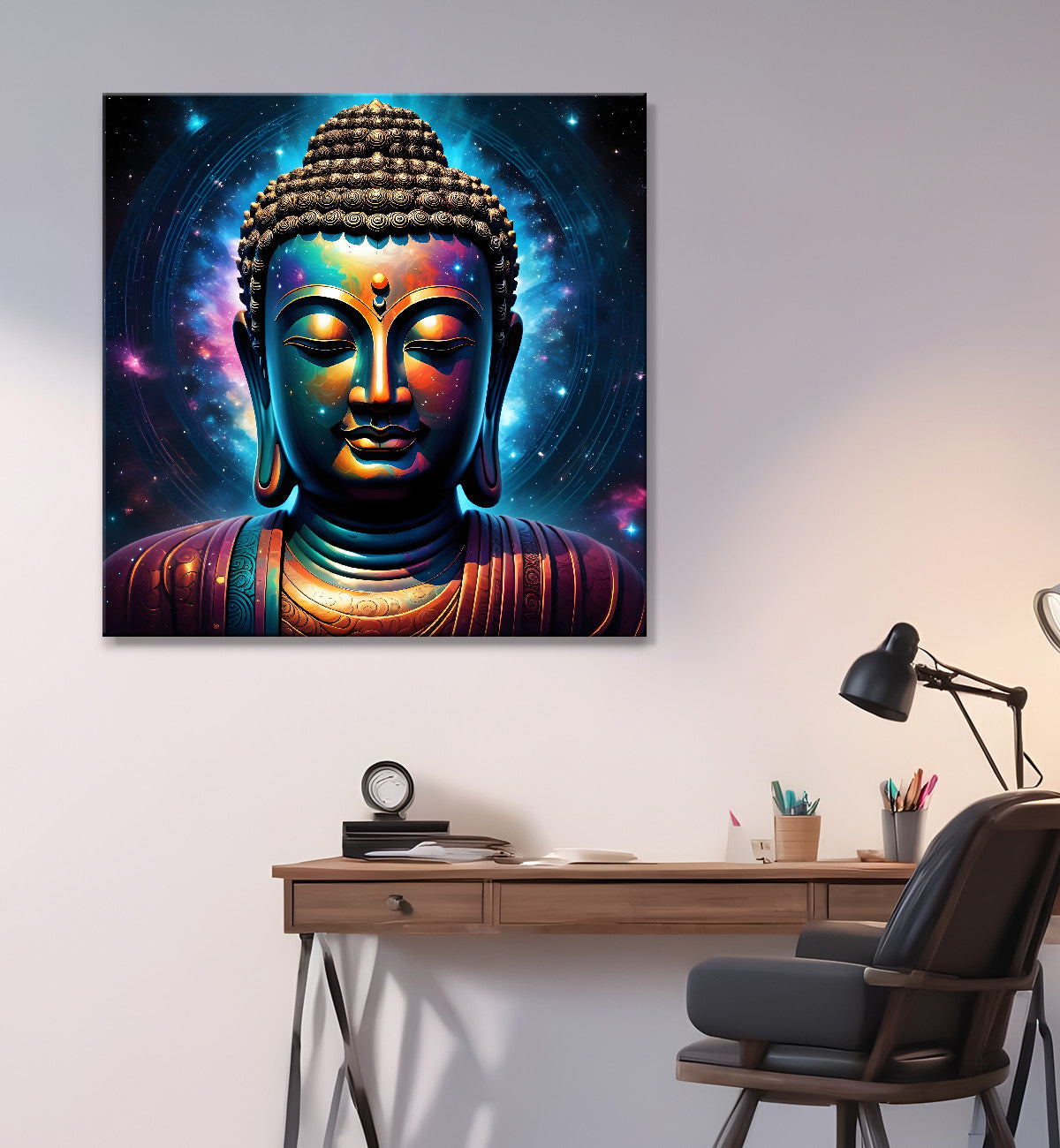 Buddha statue with cosmic light in background painting 24x24 inch Buddha-S-184