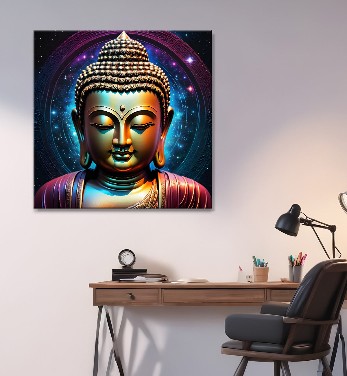 Buddha statue with cosmic light in background painting 24x24 inch Buddha-S-185