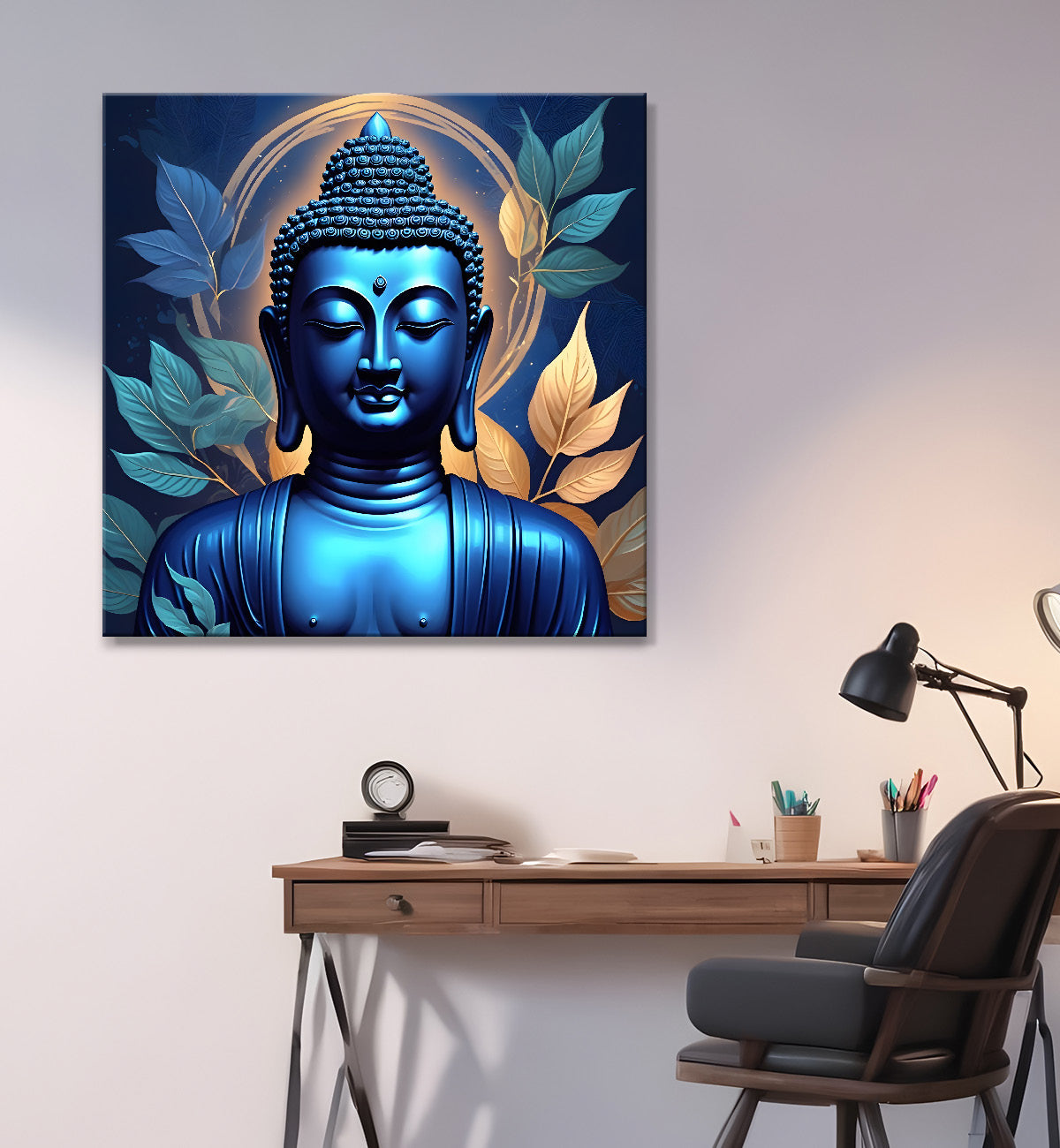 Blue buddha face in textued background 24x24 inch Buddha-S-194