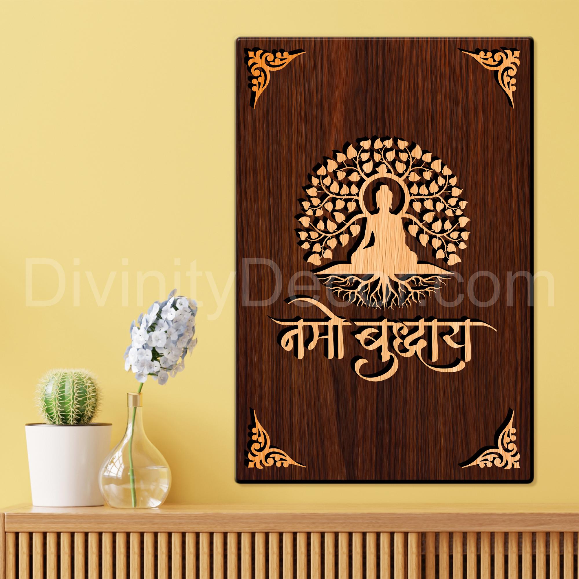 Namo Budhhaye For Gifting and Home Decor Wooden Wall Decor, Wall Hanging - 126
