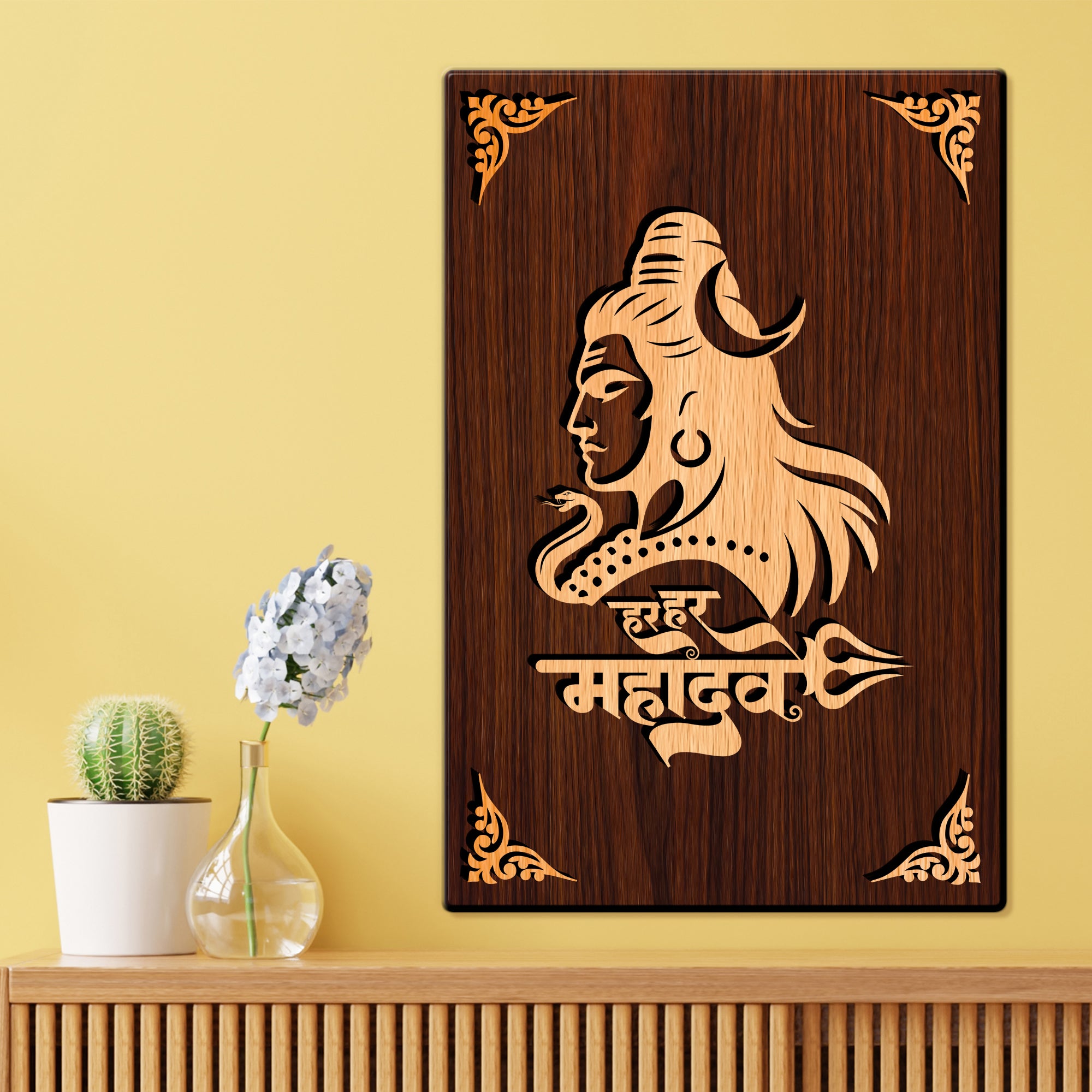 Har Har Mahadev For Gifting and Home Decor Wooden Wall Decor, Wall Hanging - 134