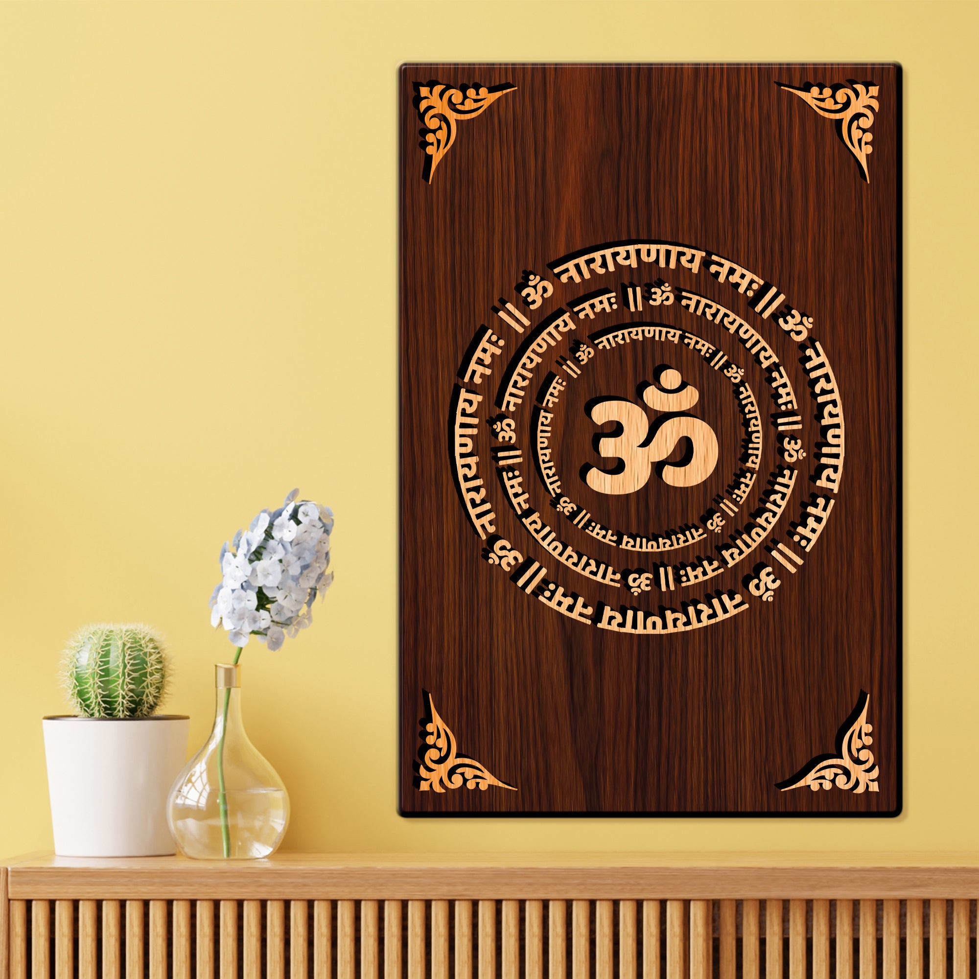 Om Shree Vishnu Mantra For Gifting and Home Decor Wooden Wall Decor, Wall Hanging - 140