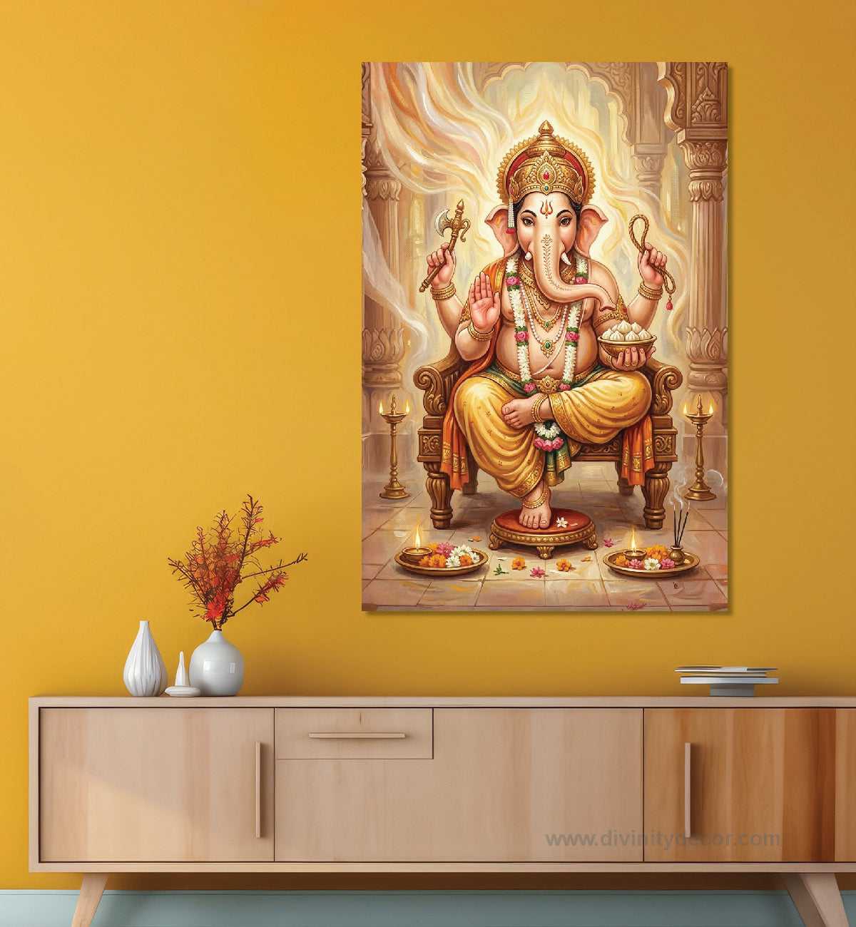 Lord Ganesh Religious Wall Painting for Temple Decor 3