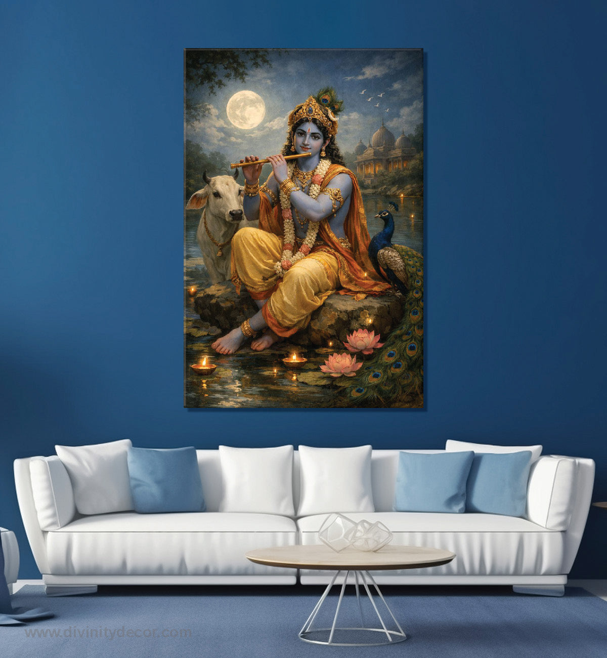 Lord Krishna Playing Flute Canvas Painting – Peaceful Wall Art 3