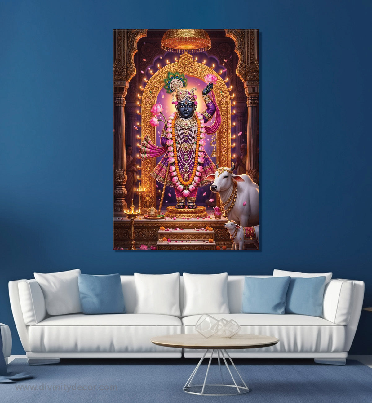 Lord Dwarkadhish Lotus Background Canvas Painting – Premium Spiritual Decor 8