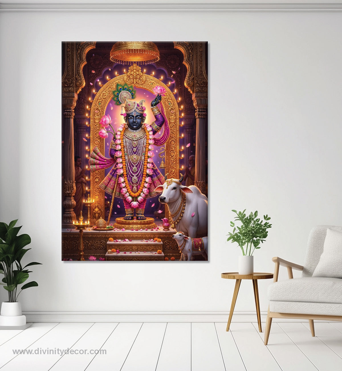 Lord Dwarkadhish Lotus Background Canvas Painting – Premium Spiritual Decor 8