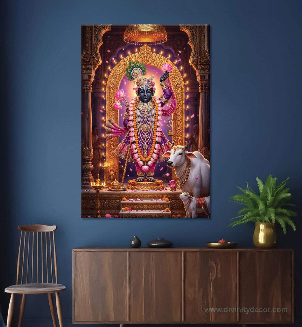 Lord Dwarkadhish Lotus Background Canvas Painting – Premium Spiritual Decor 8