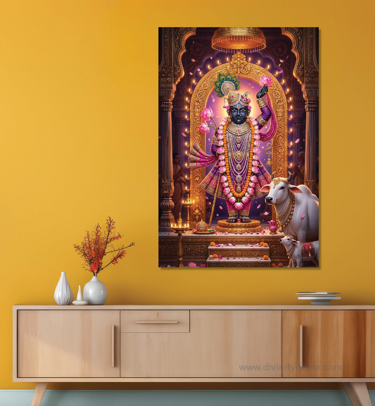 Lord Dwarkadhish Lotus Background Canvas Painting – Premium Spiritual Decor 8