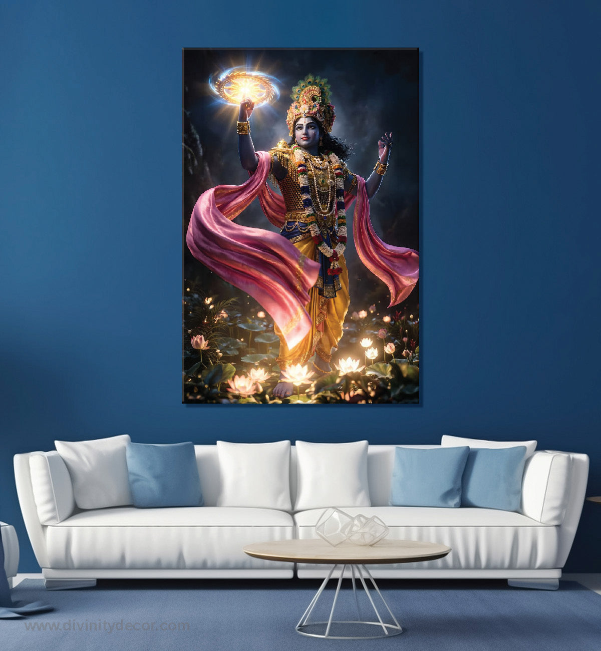 Lord Krishna Golden Theme Canvas Painting – Luxury Spiritual Art 12