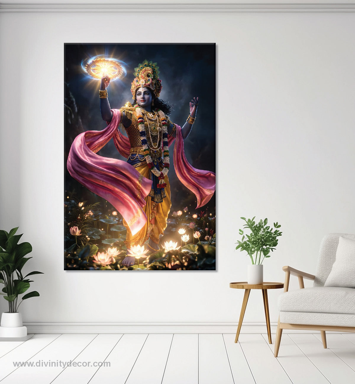 Lord Krishna Golden Theme Canvas Painting – Luxury Spiritual Art 12