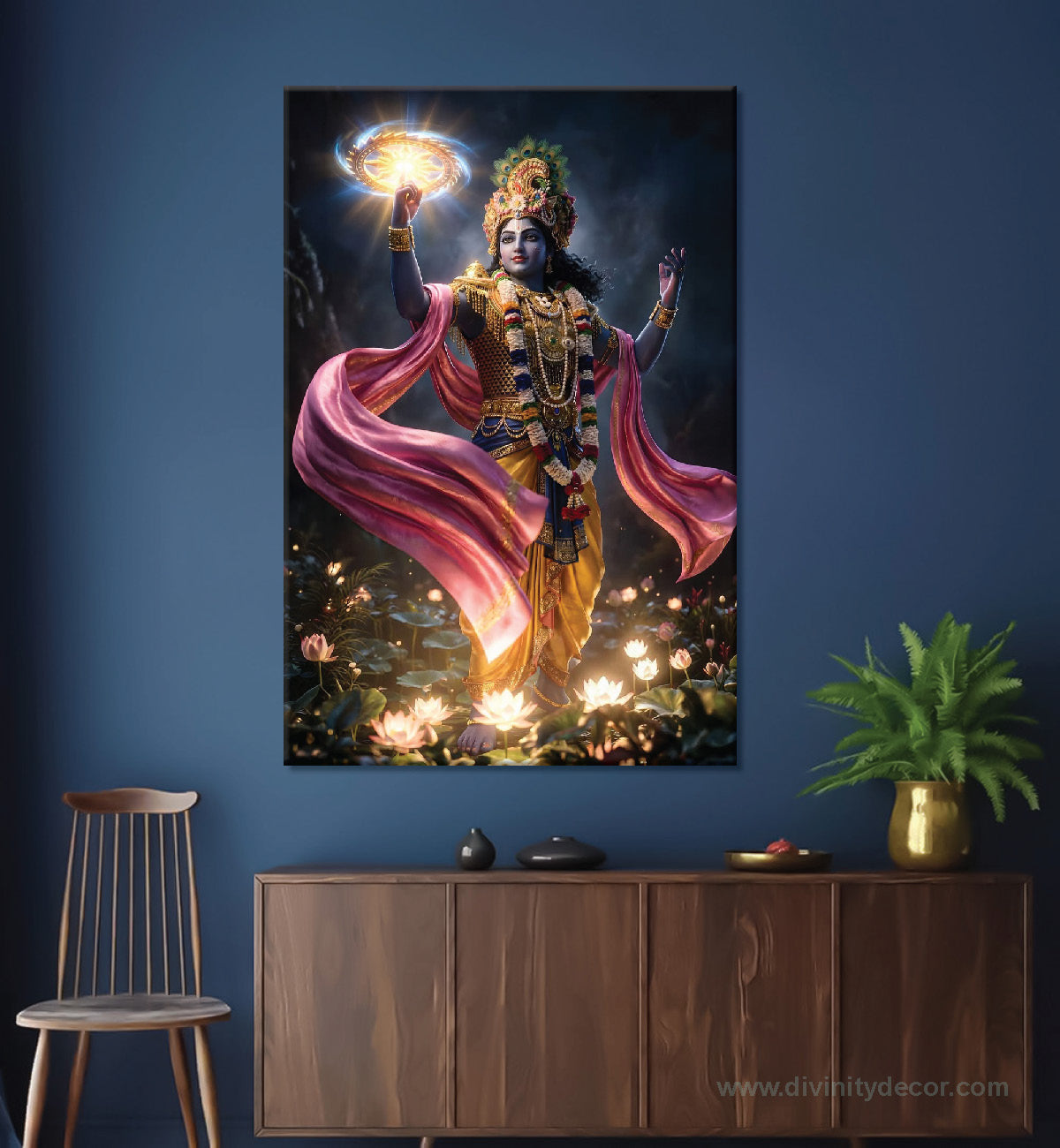 Lord Krishna Golden Theme Canvas Painting – Luxury Spiritual Art 12