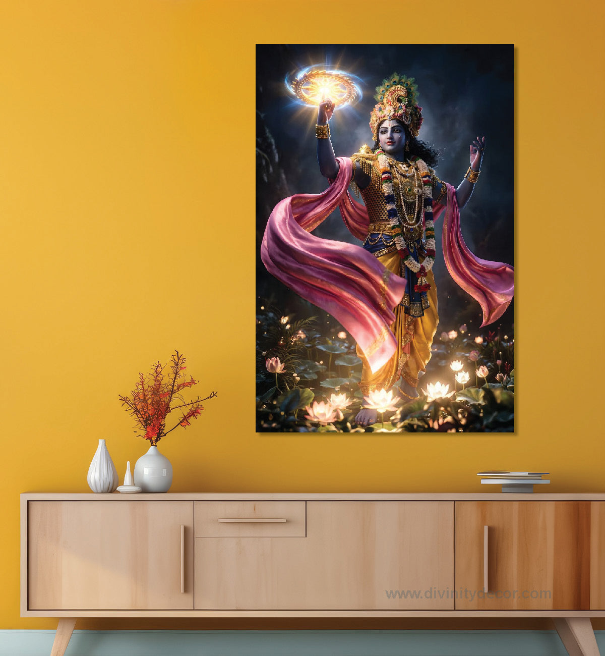Lord Krishna Golden Theme Canvas Painting – Luxury Spiritual Art 12