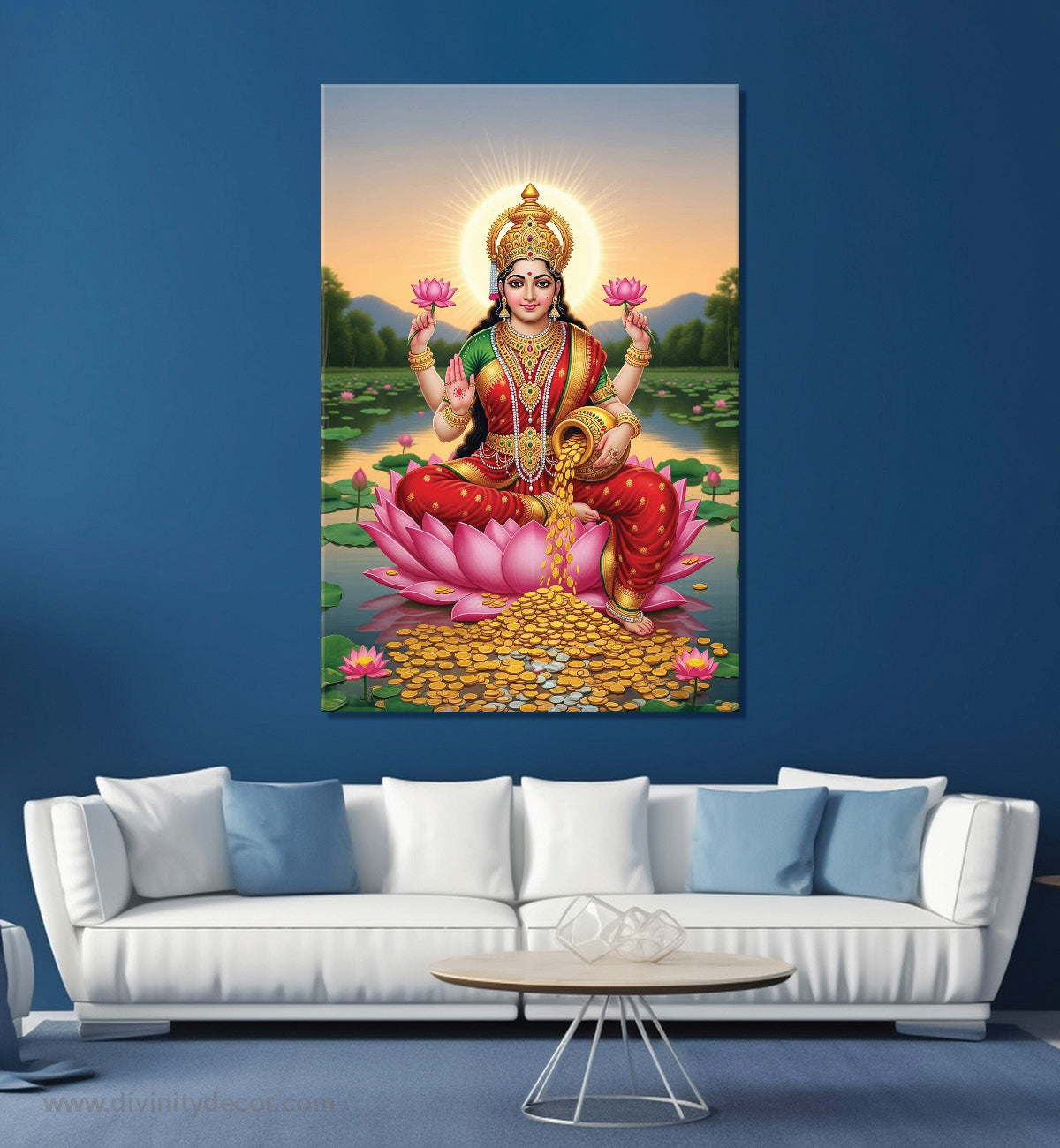 Maa Laxmi Canvas Painting – Goddess of Wealth Wall Decor 1
