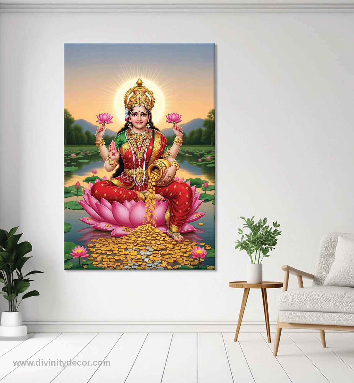 Maa Laxmi Canvas Painting – Goddess of Wealth Wall Decor 1