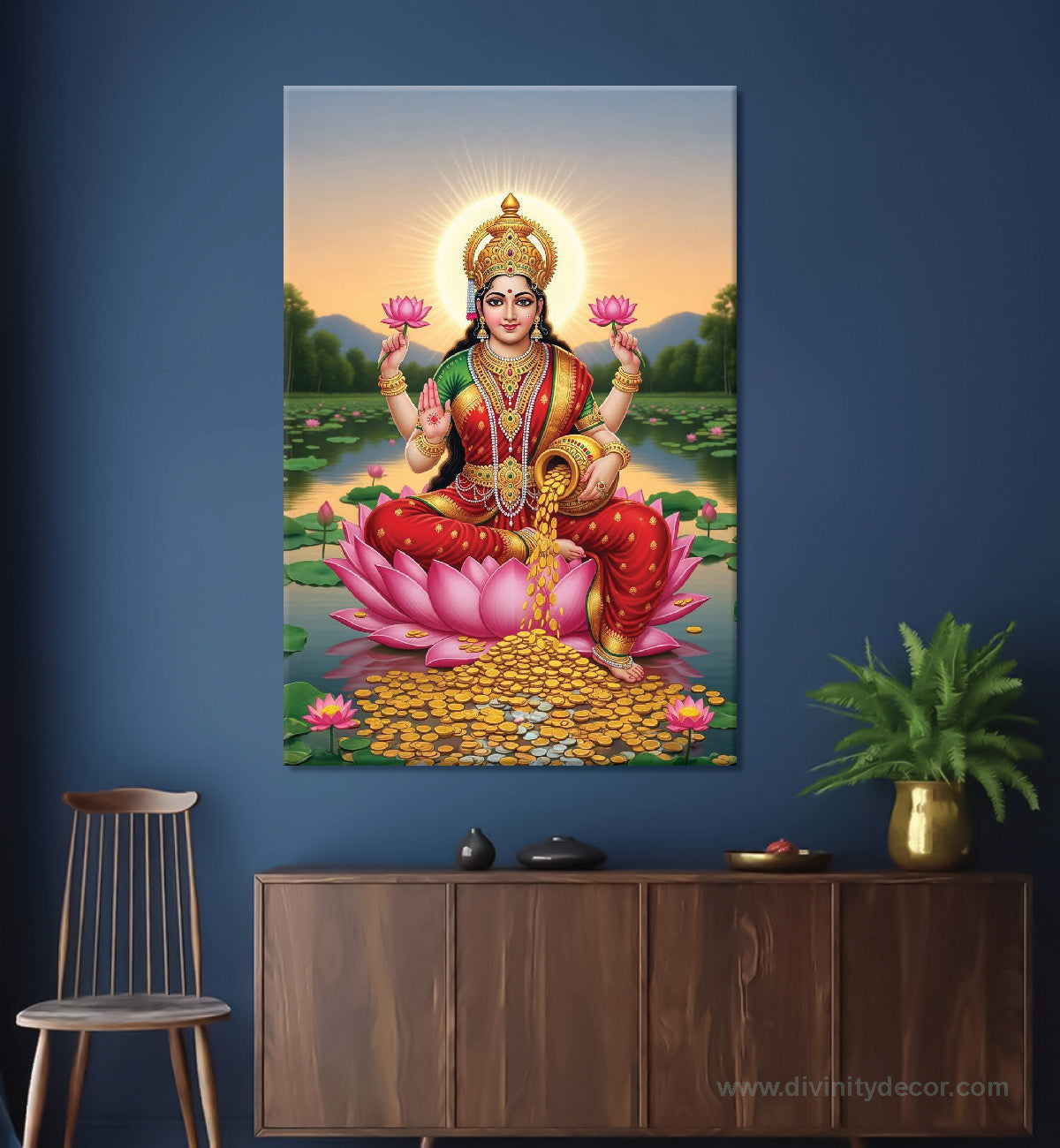Maa Laxmi Canvas Painting – Goddess of Wealth Wall Decor 1