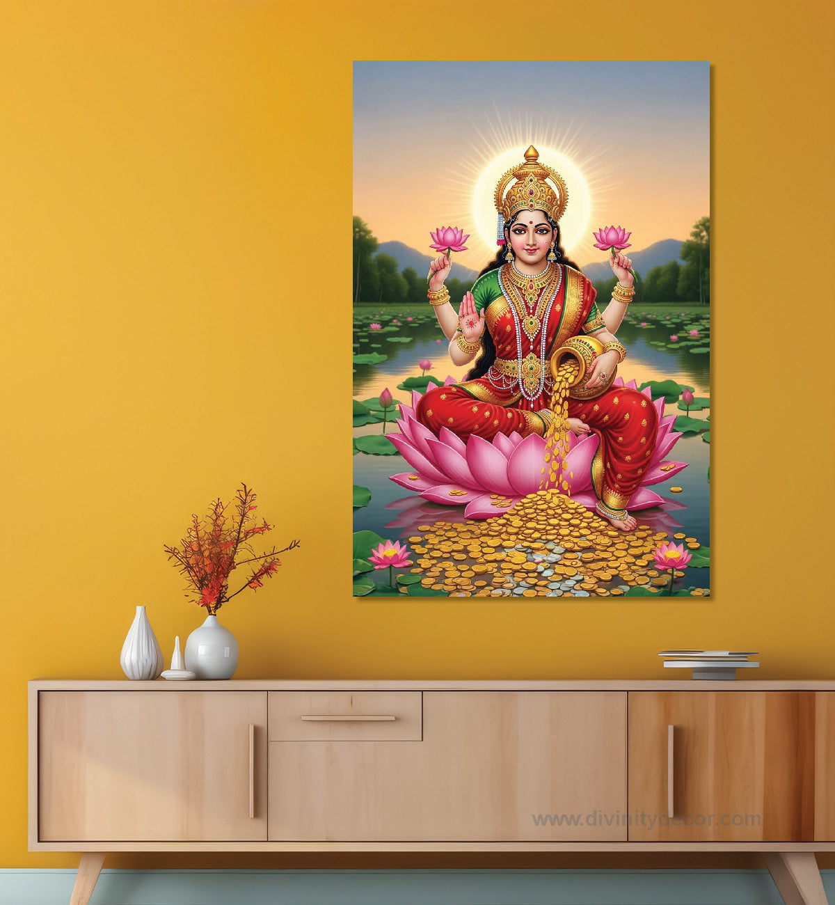Maa Laxmi Canvas Painting – Goddess of Wealth Wall Decor 1