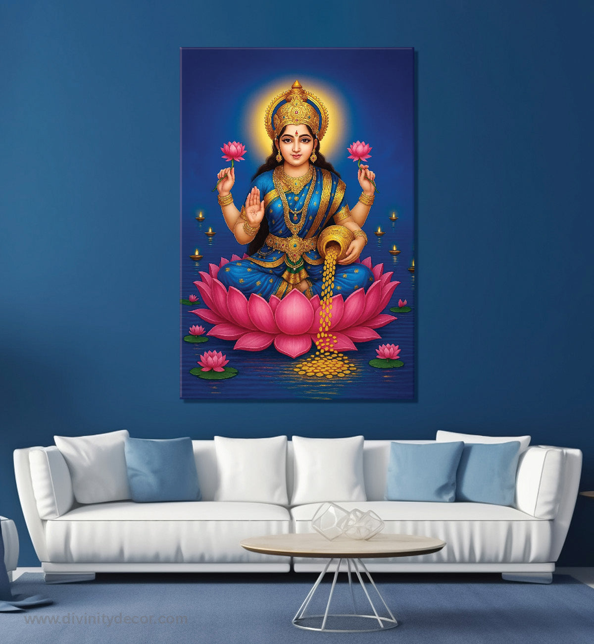 Maa Lakshmi Gold Coins Canvas Painting – धन वर्षा Wall Decor 6