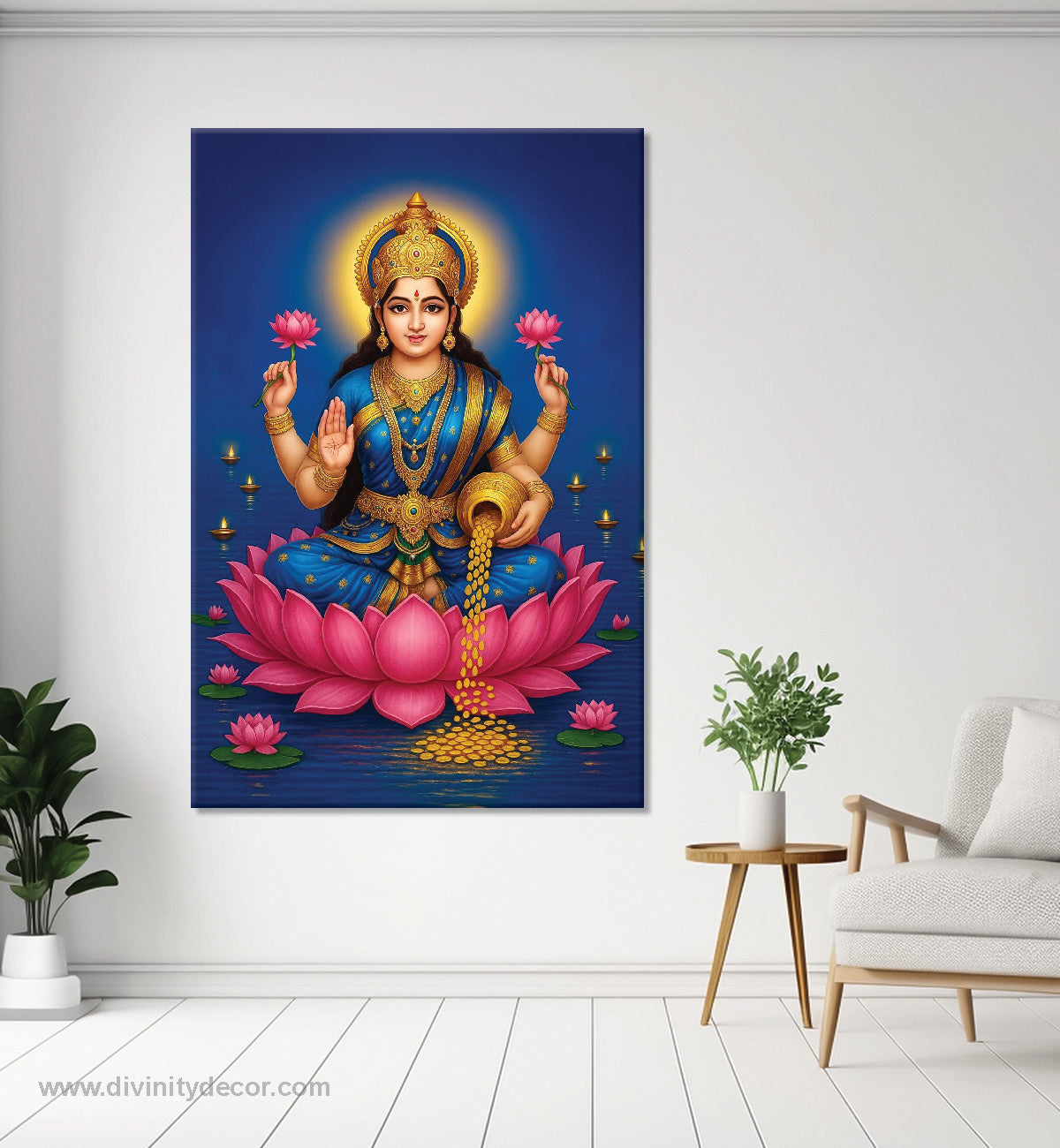Maa Lakshmi Gold Coins Canvas Painting – धन वर्षा Wall Decor 6