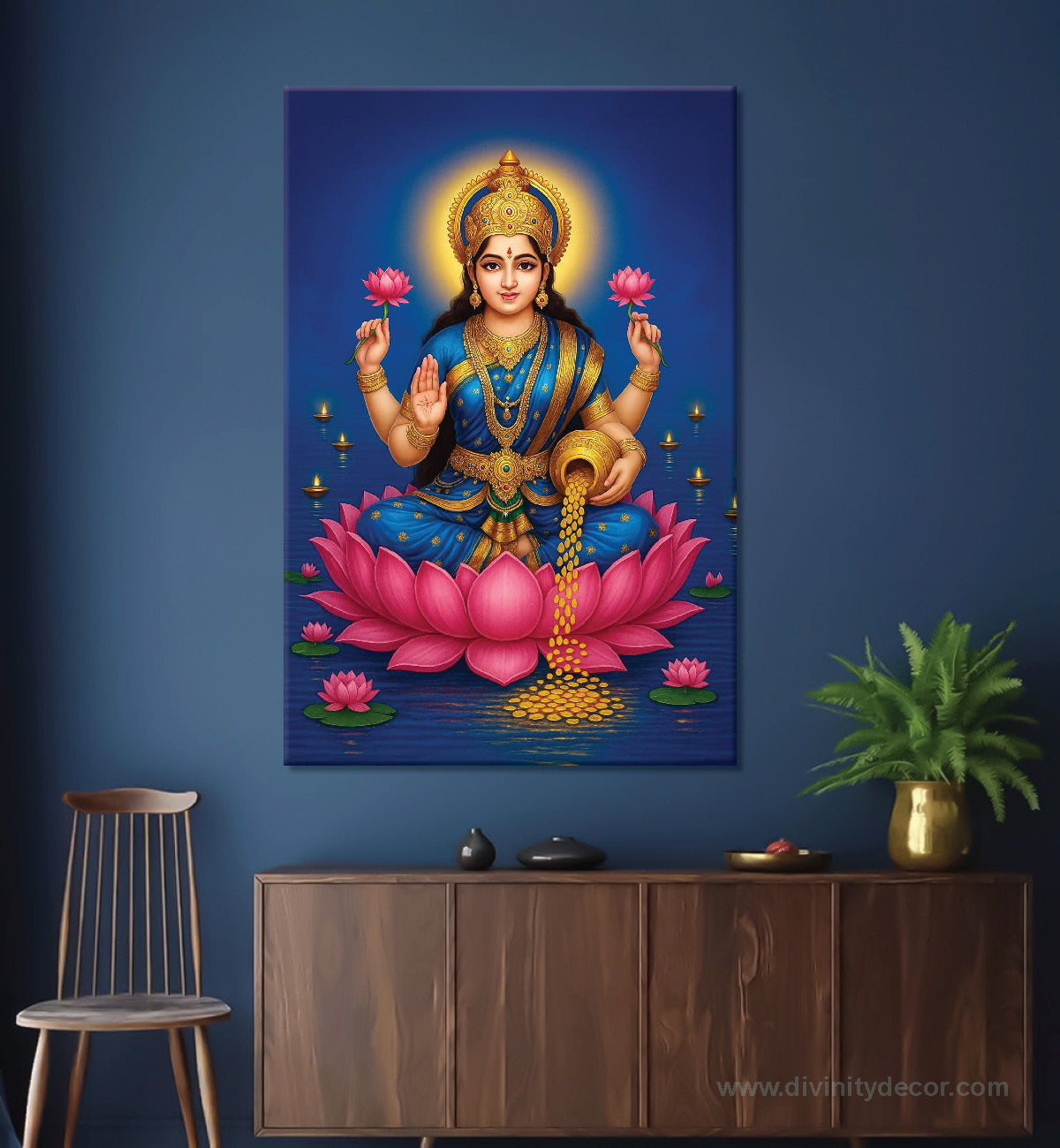 Maa Lakshmi Gold Coins Canvas Painting – धन वर्षा Wall Decor 6