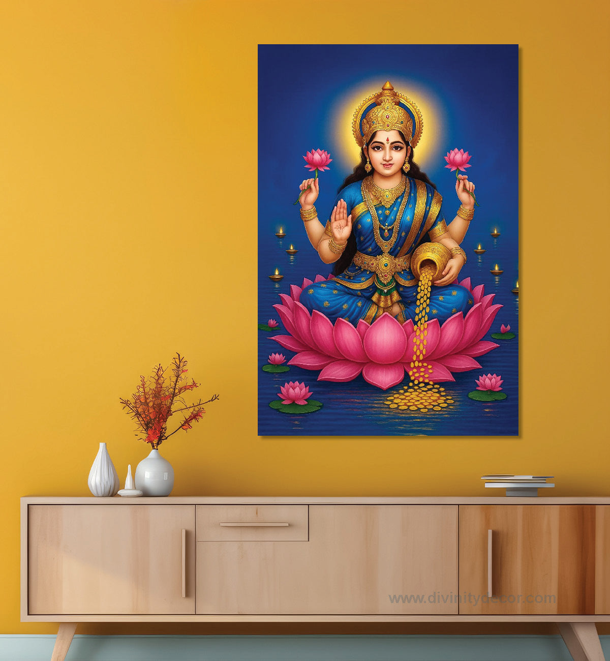 Maa Lakshmi Gold Coins Canvas Painting – धन वर्षा Wall Decor 6