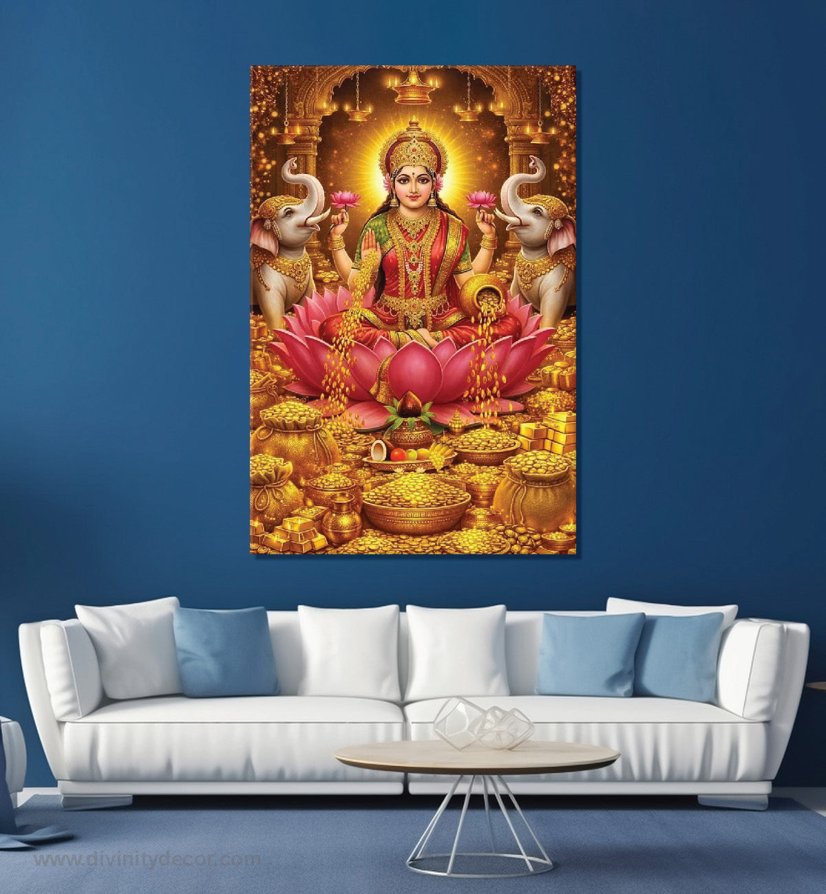Lakshmi Ji Traditional Style Canvas Painting – Classic Hindu Wall Art 7