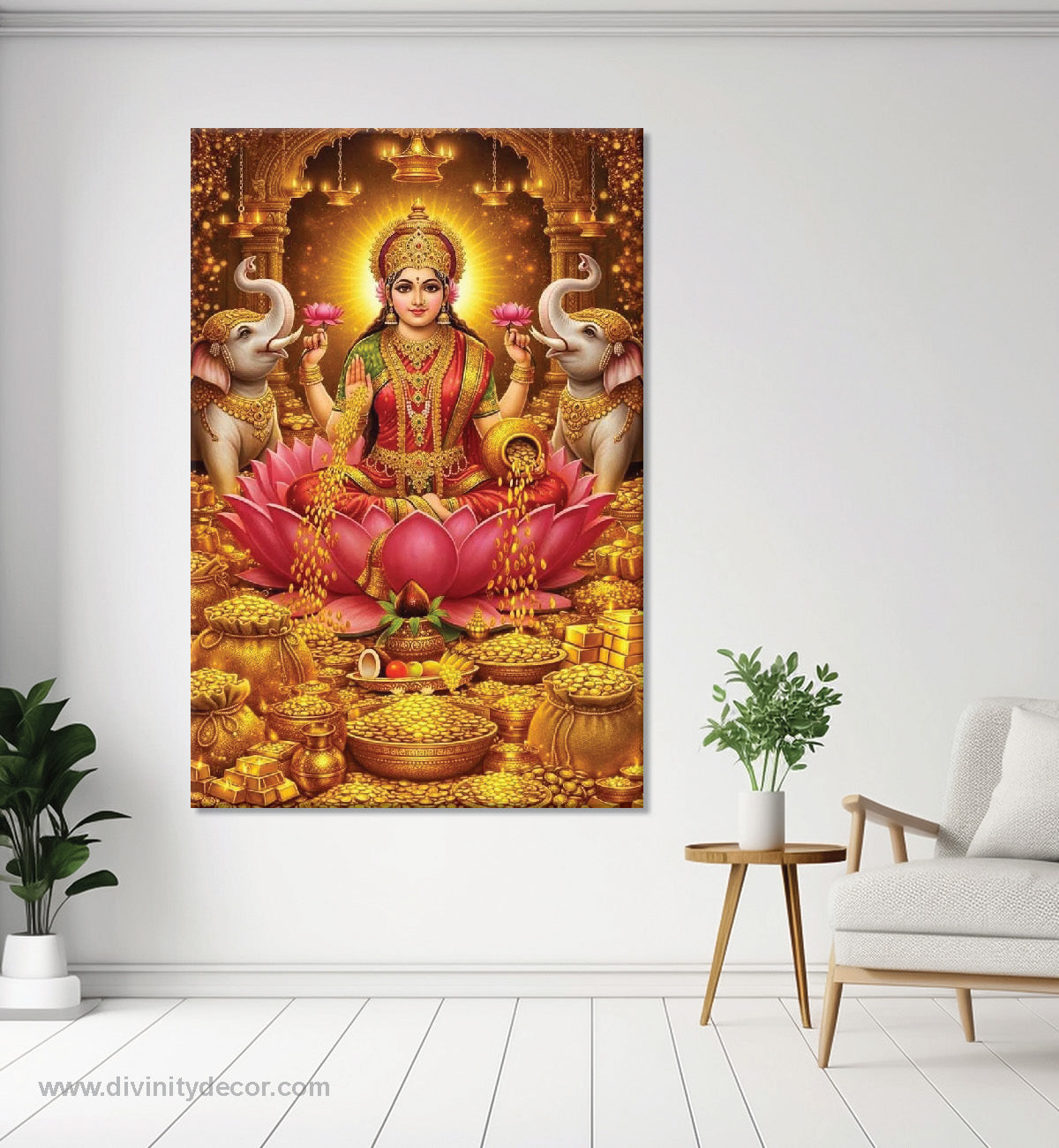 Lakshmi Ji Traditional Style Canvas Painting – Classic Hindu Wall Art 7
