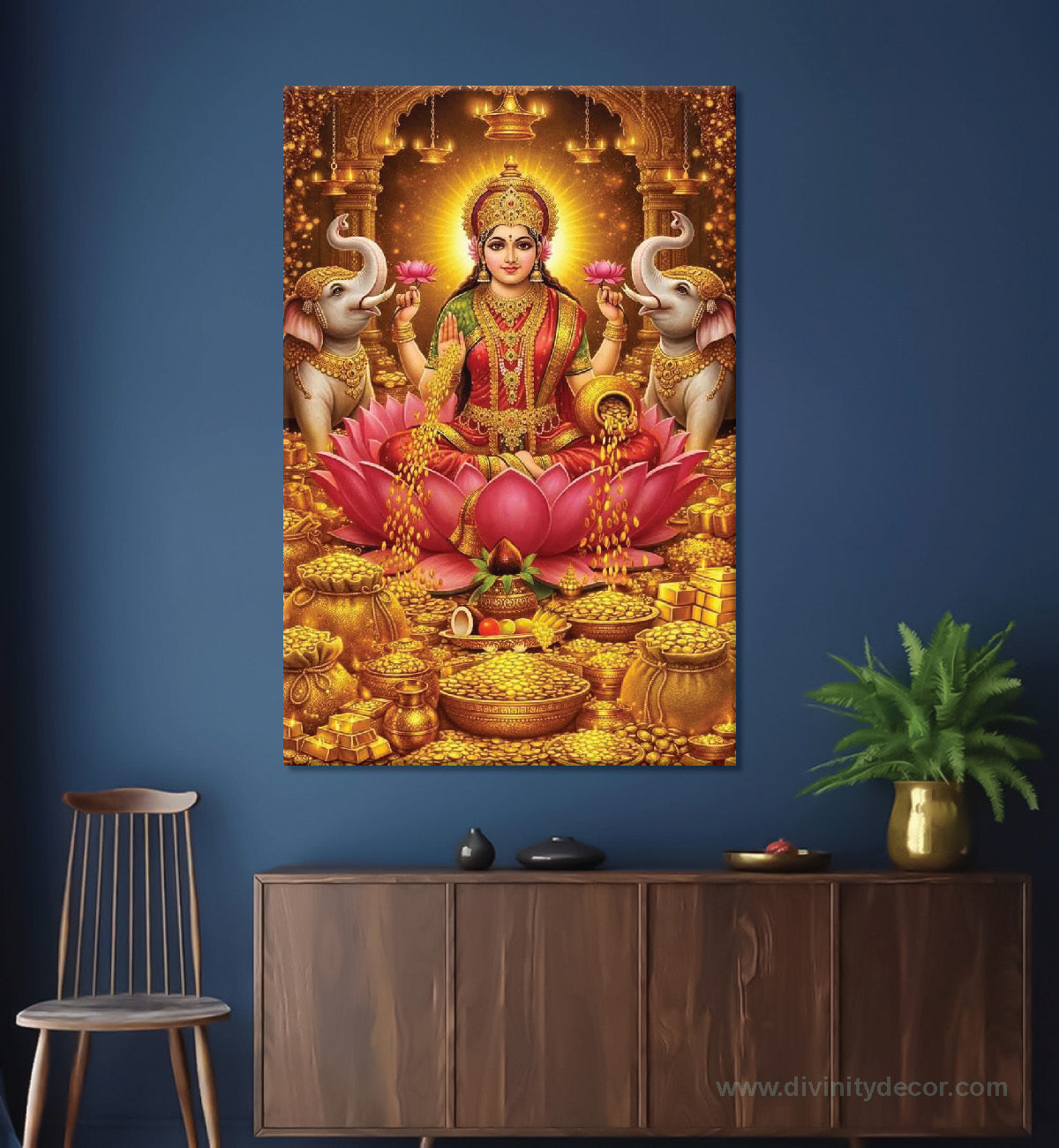 Lakshmi Ji Traditional Style Canvas Painting – Classic Hindu Wall Art 7