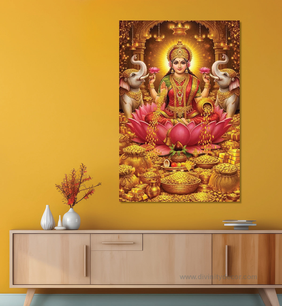 Lakshmi Ji Traditional Style Canvas Painting – Classic Hindu Wall Art 7