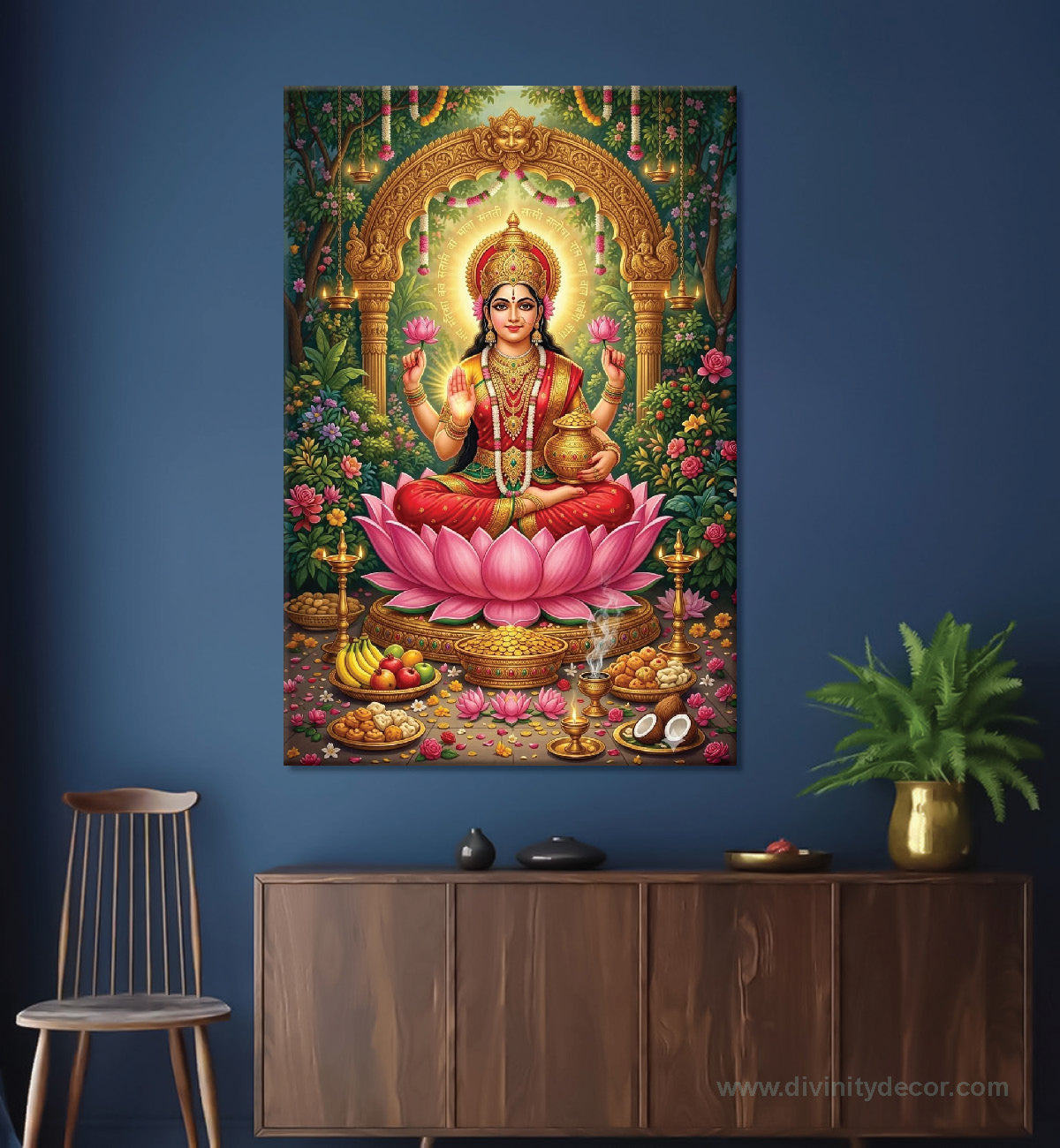 Maa Laxmi Pooja Room Canvas Painting – Sacred Wall Art 11