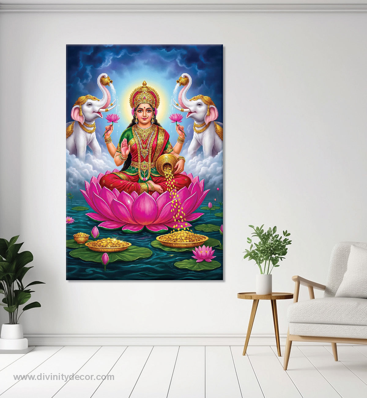 Maa Laxmi Premium Canvas Painting – Luxury Spiritual Home Decor 16