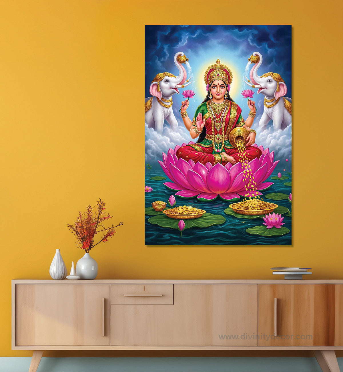 Maa Laxmi Premium Canvas Painting – Luxury Spiritual Home Decor 16