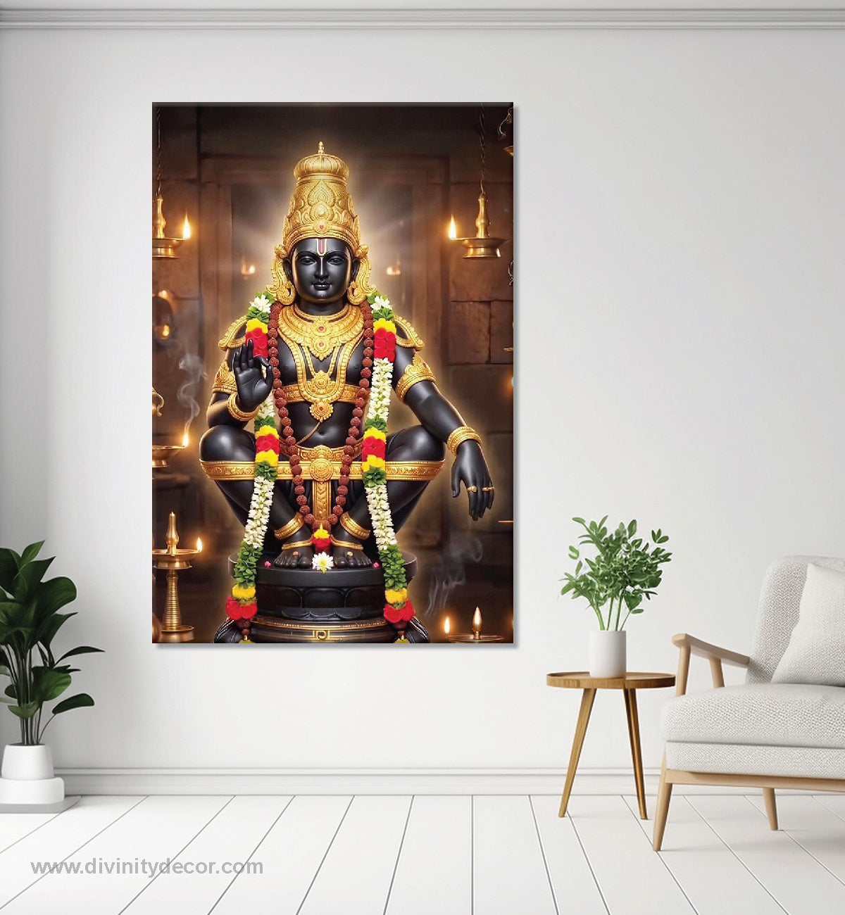 Lord Ayyappa Canvas Painting – Sacred Hindu Devotional Wall Art 1