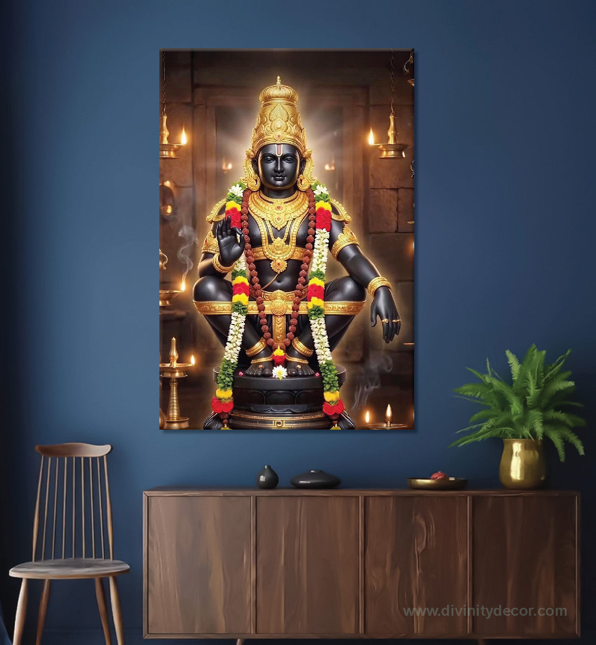 Lord Ayyappa Canvas Painting – Sacred Hindu Devotional Wall Art 1