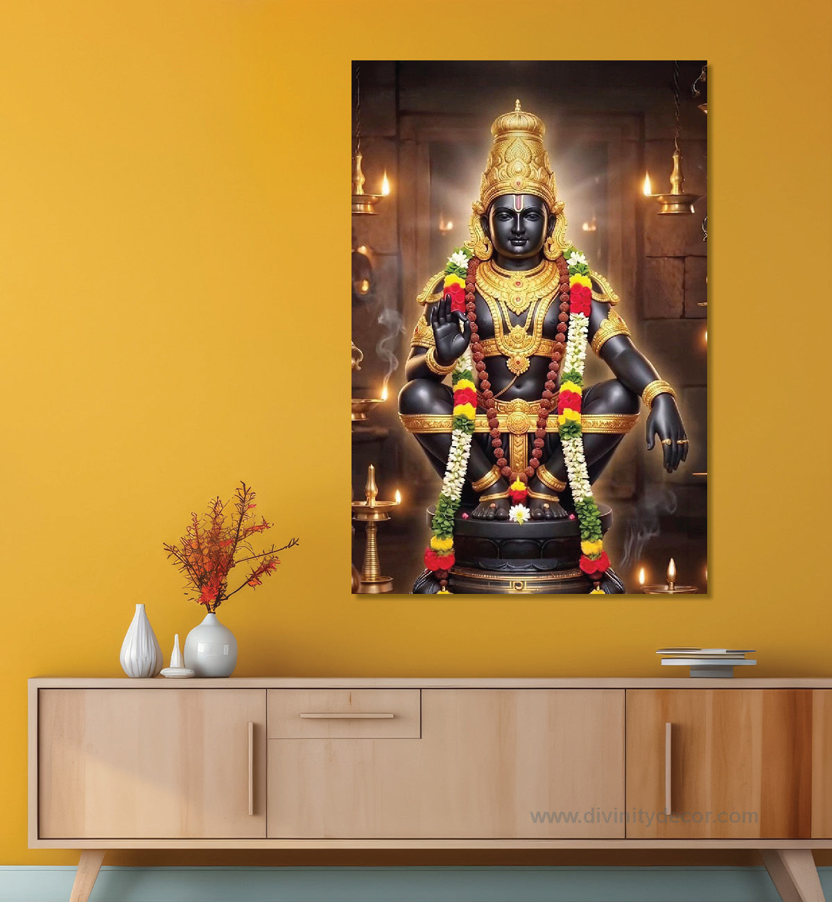 Lord Ayyappa Canvas Painting – Sacred Hindu Devotional Wall Art 1