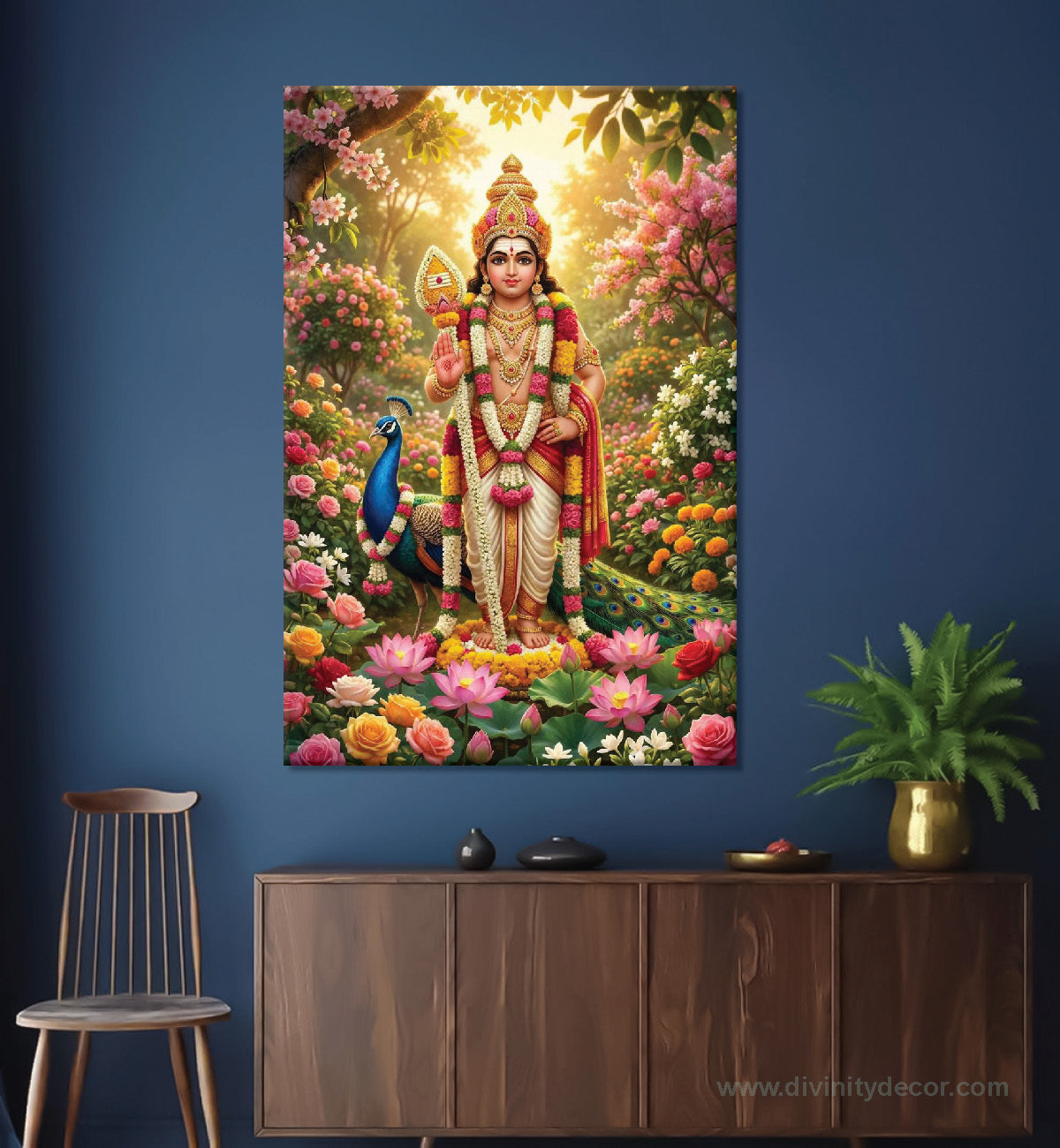 Lord Murugan Religious Wall Painting for Temple Decor 3