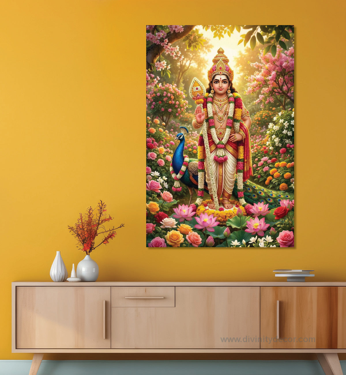 Lord Murugan Religious Wall Painting for Temple Decor 3