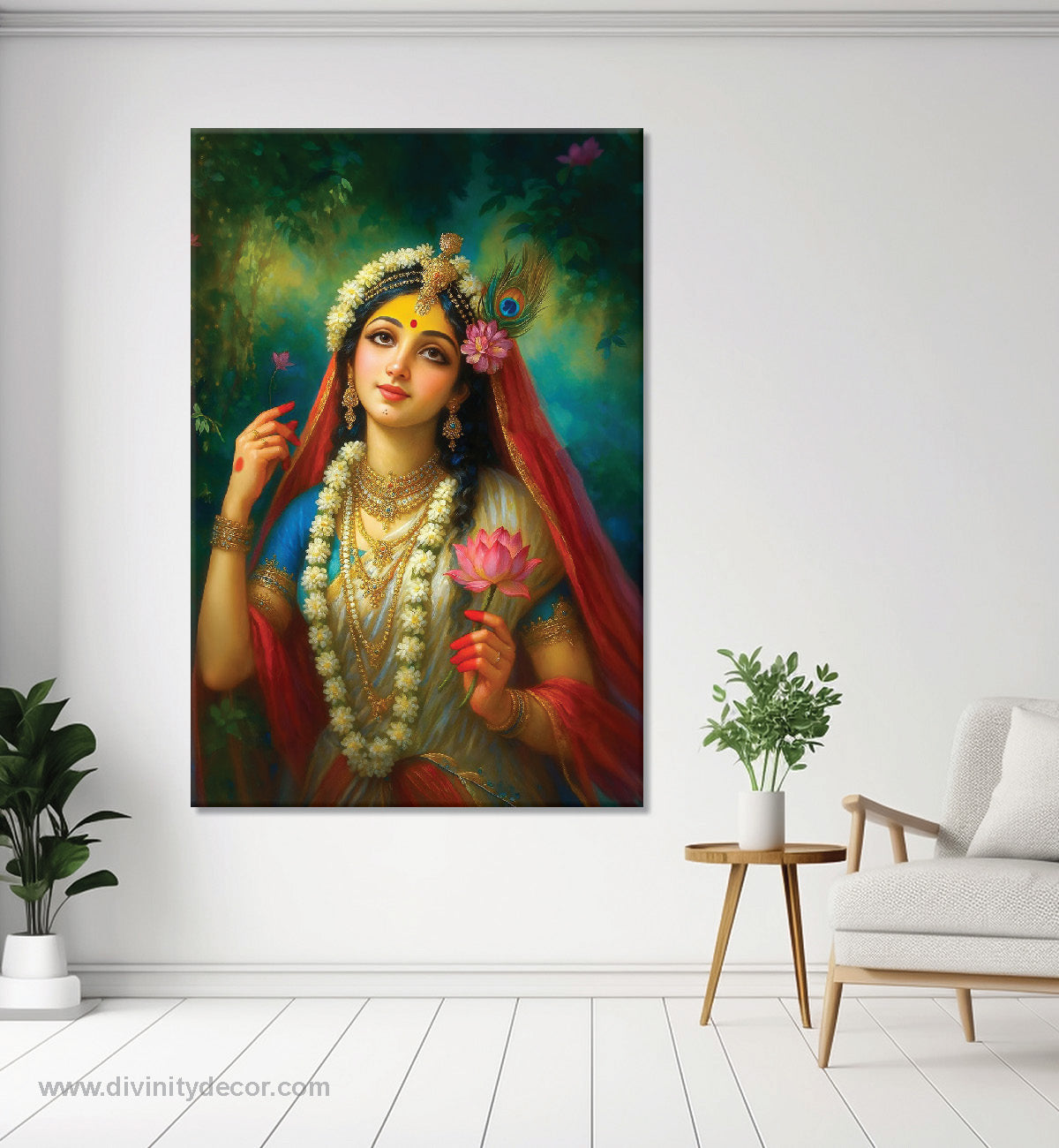 Radha Krishna Inspired Radha Rani Canvas Painting – Spiritual Wall Decor 2