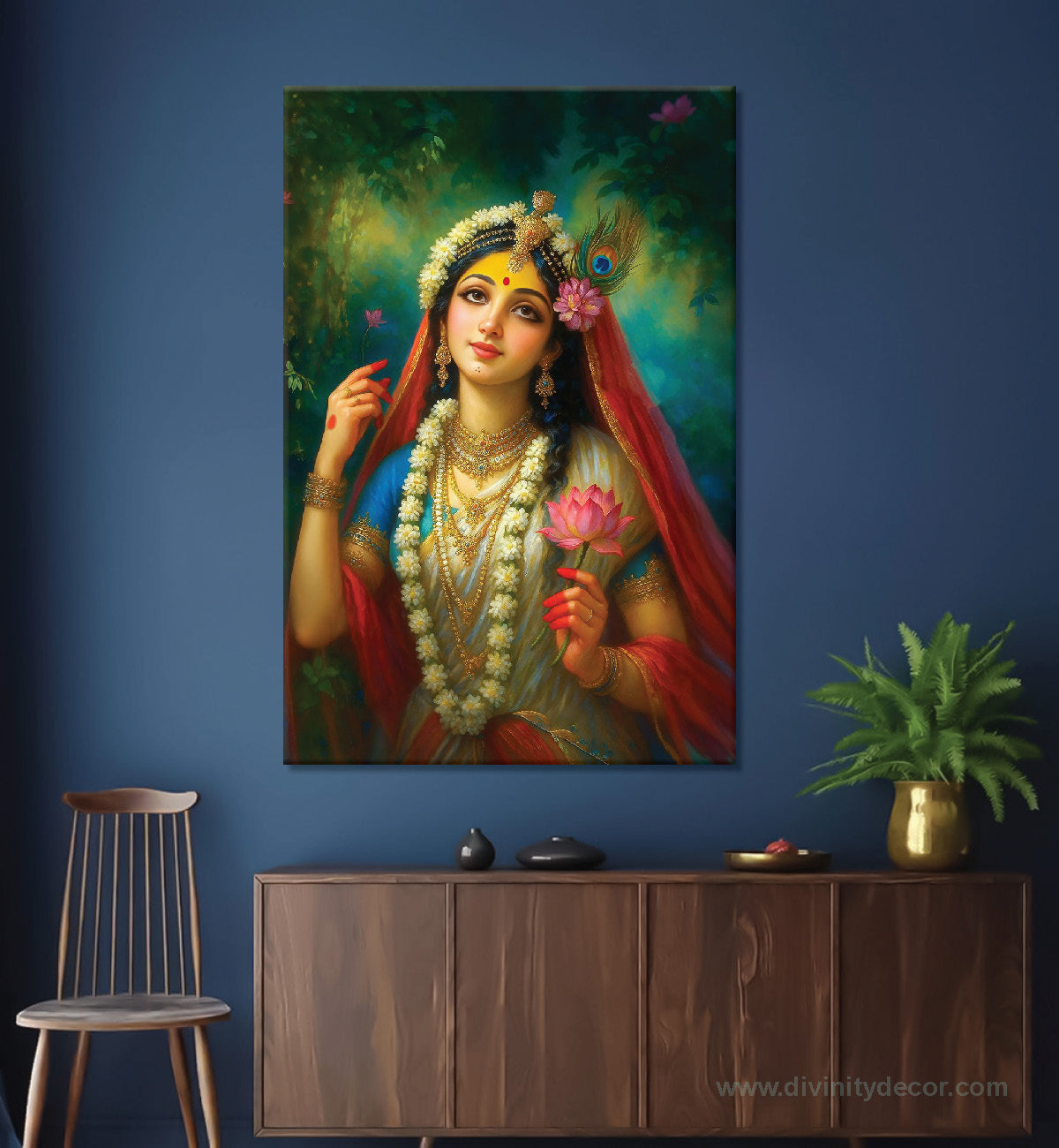 Radha Krishna Inspired Radha Rani Canvas Painting – Spiritual Wall Decor 2