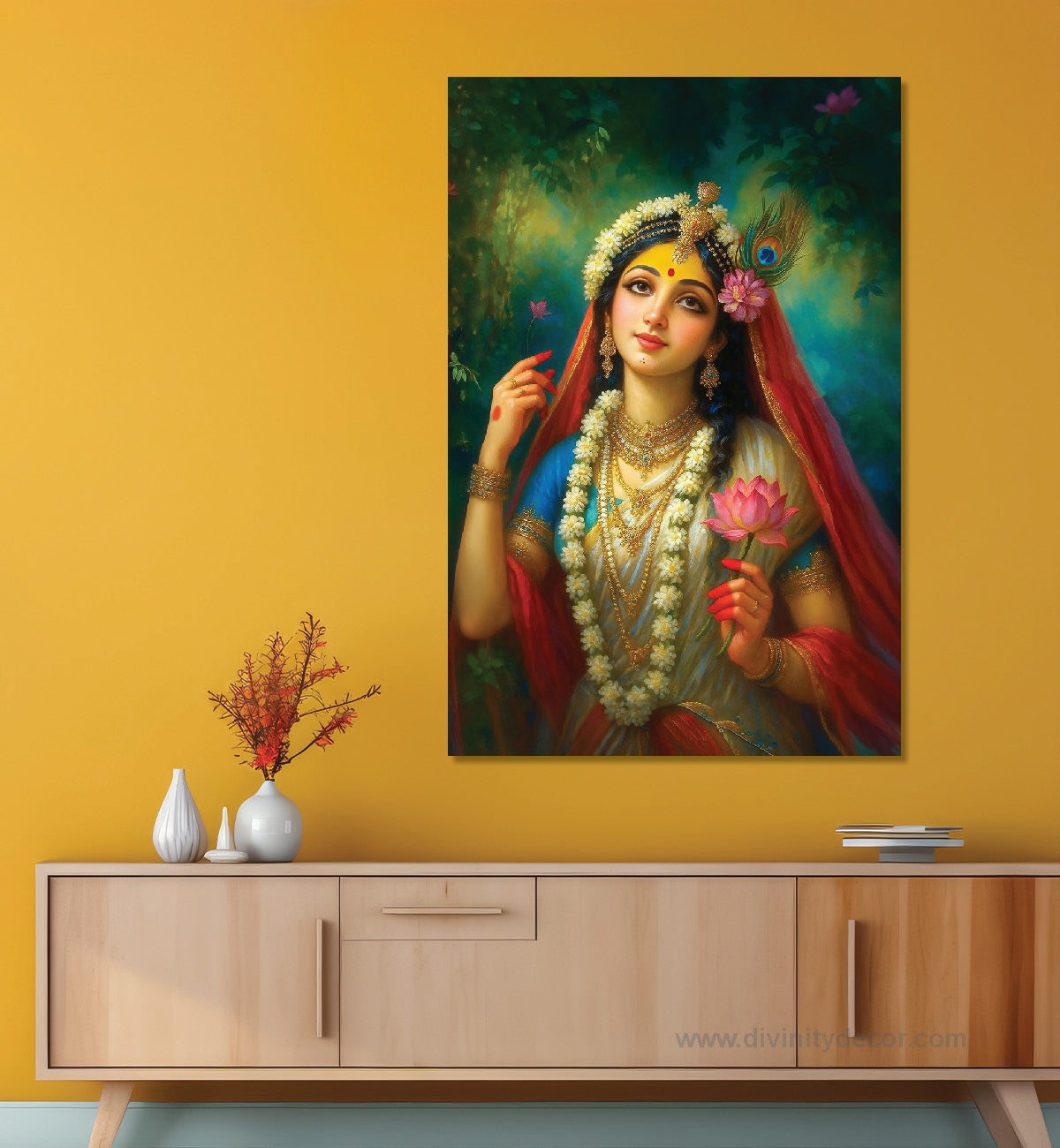 Radha Krishna Inspired Radha Rani Canvas Painting – Spiritual Wall Decor 2