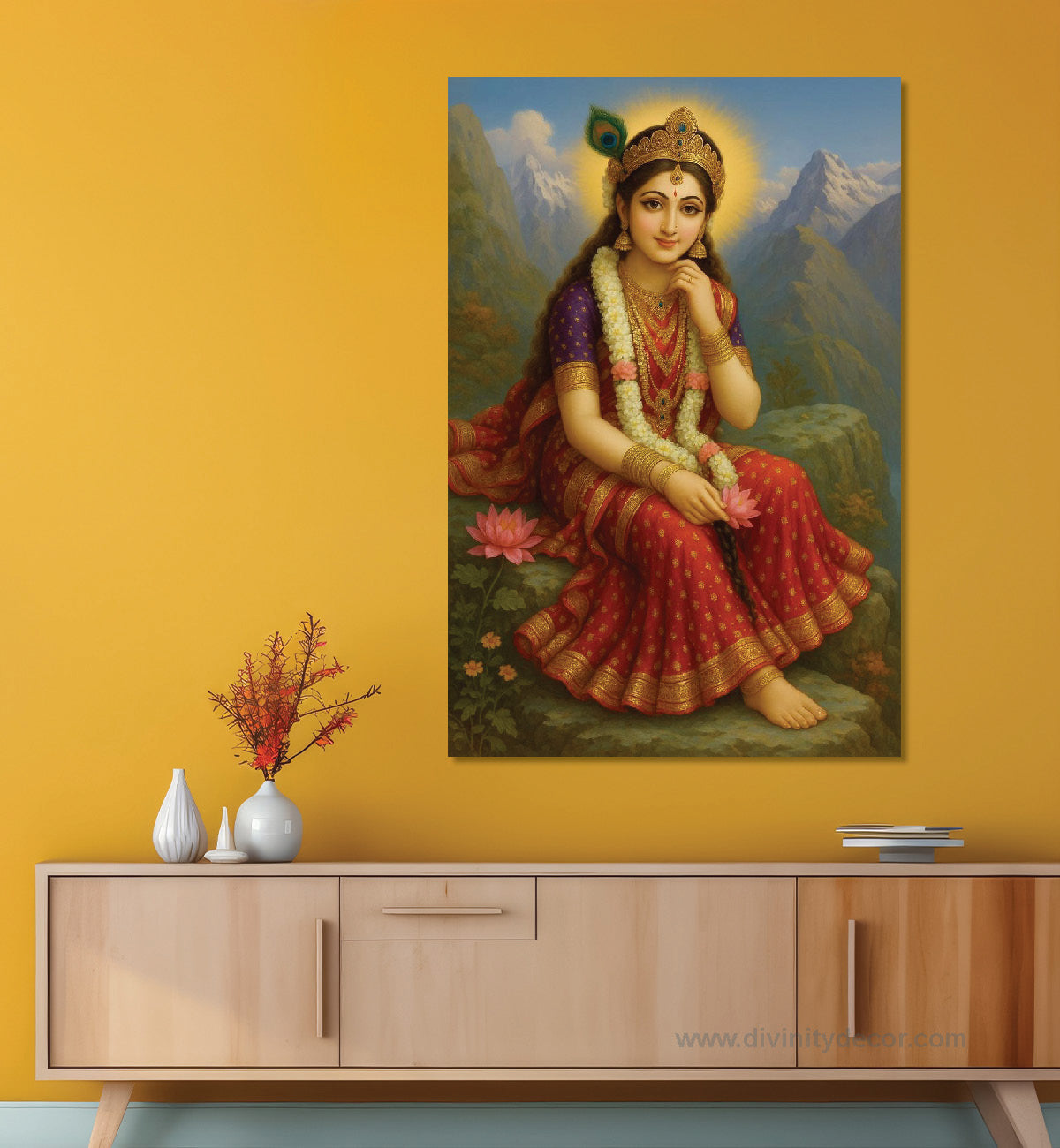 Radha Rani Portrait Canvas Painting – Elegant Devotional Wall Art 3