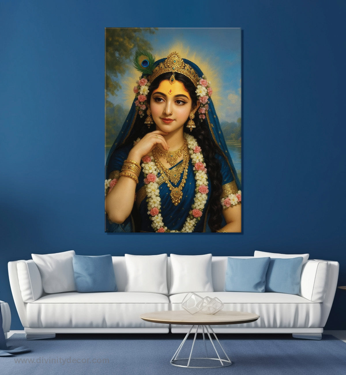 Radha Rani Krishna Bhakti Canvas Painting – Sacred Wall Decoration 7