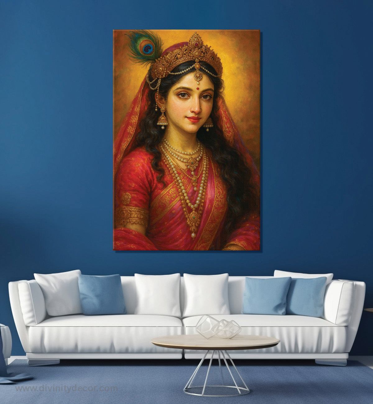 Radha Rani Traditional Style Canvas Painting – Classic Hindu Wall Art 8
